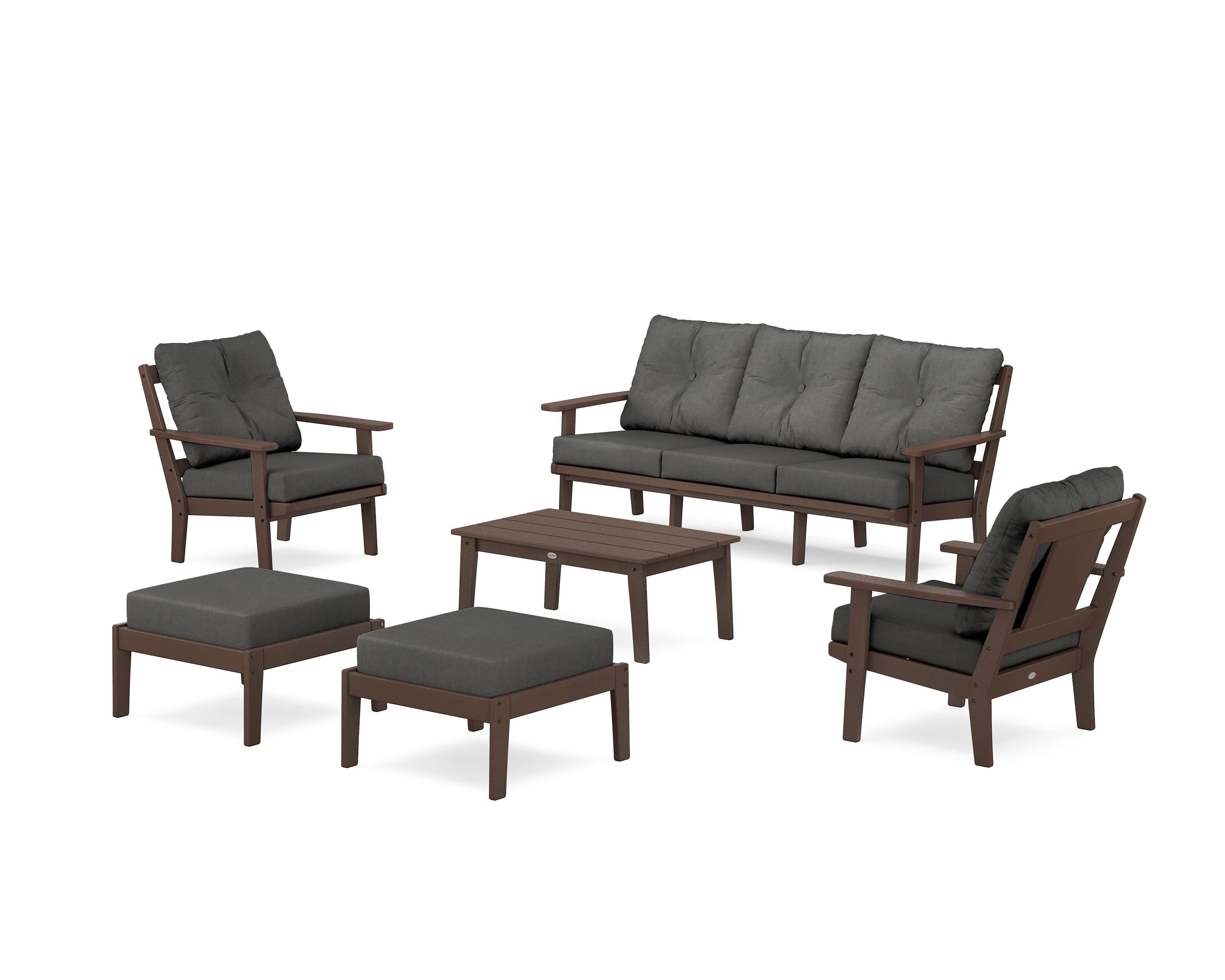 POLYWOOD® Prairie 6-Piece Lounge Sofa Set in Mahogany / Spectrum Carbon