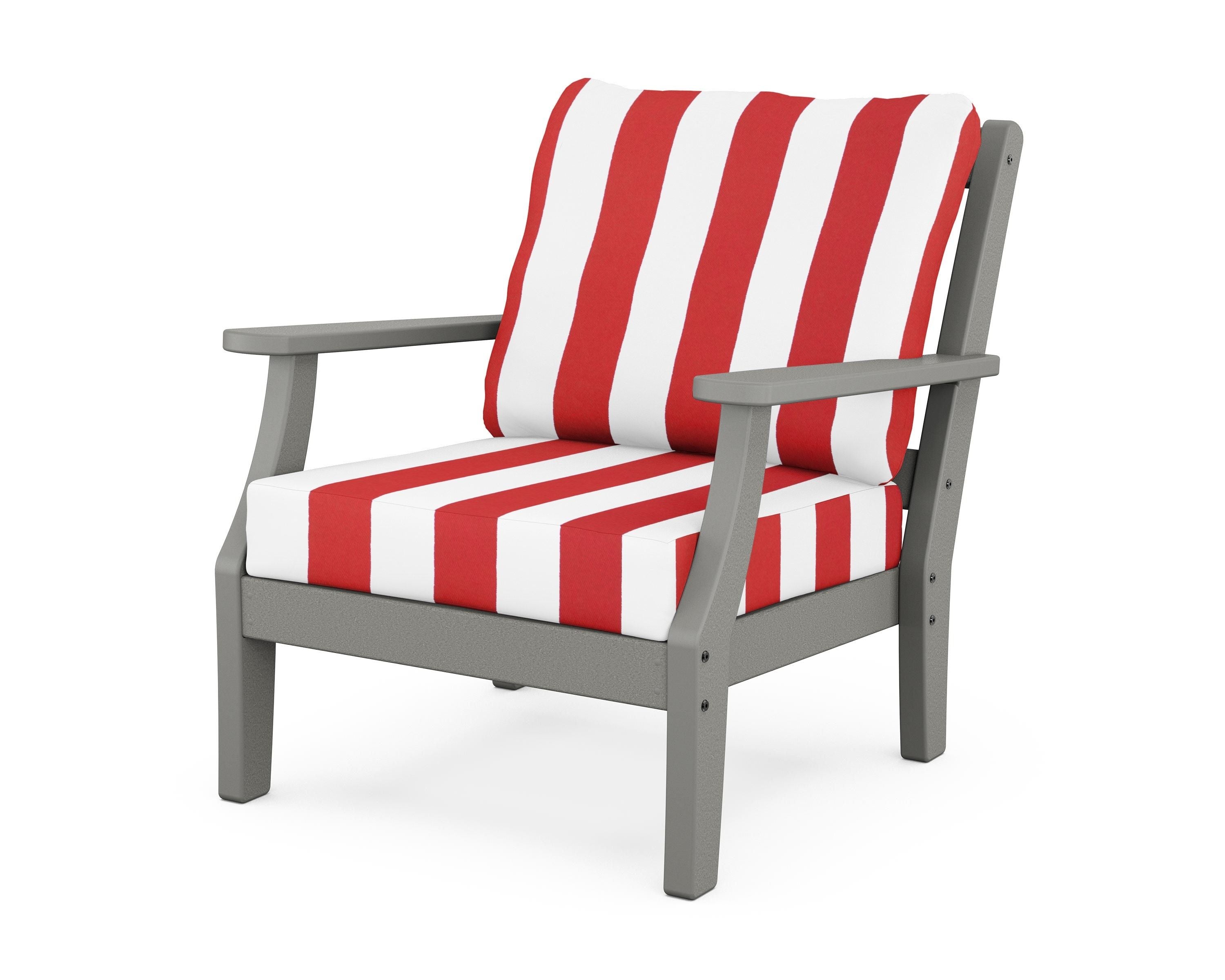 Martha Stewart by POLYWOOD® Chinoiserie Deep Seating Chair in Slate Grey / Cabana Stripe Crimson
