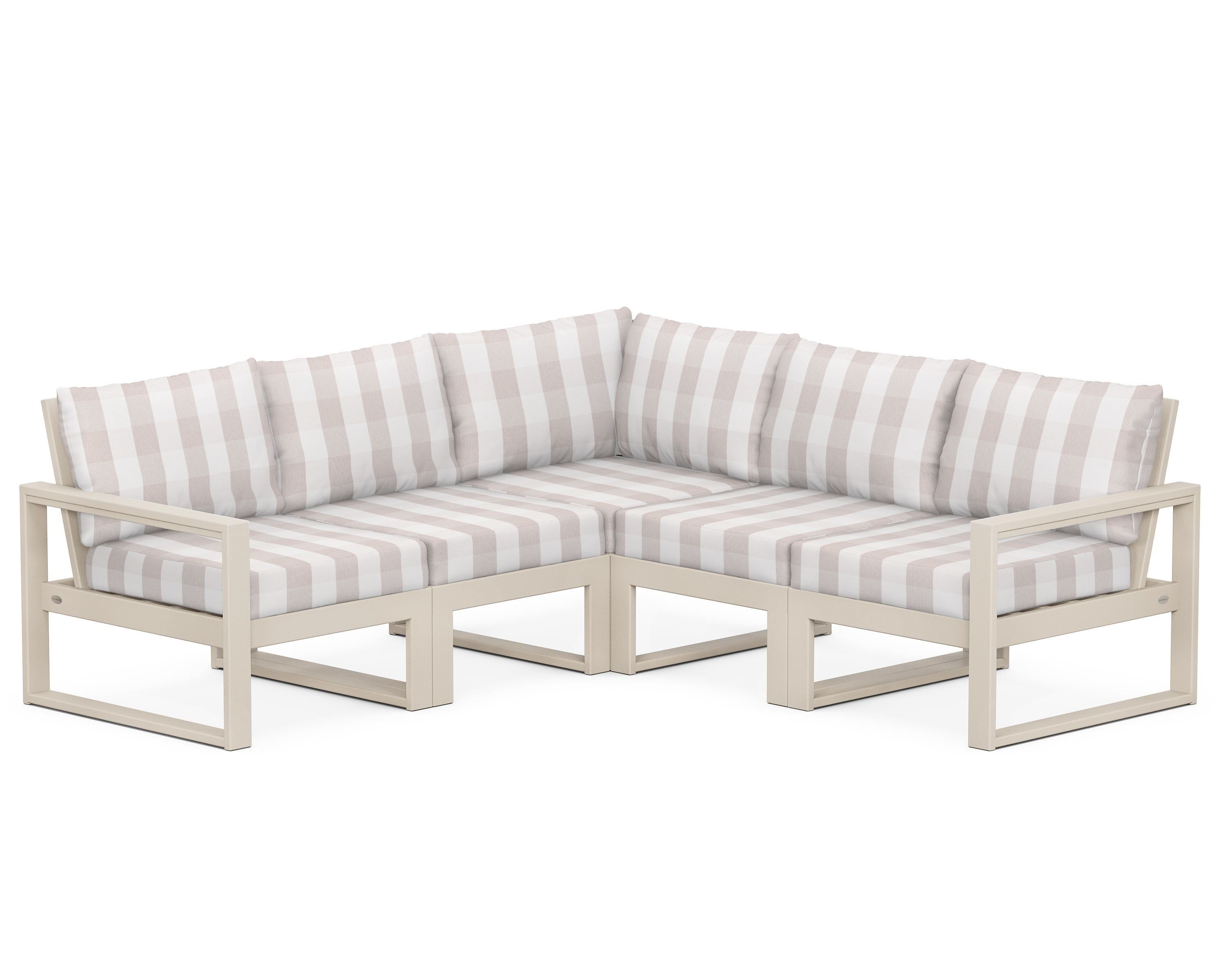 POLYWOOD® EDGE 5-Piece Modular Deep Seating Set in Sand / Buffalo Plaid Dune Burlap