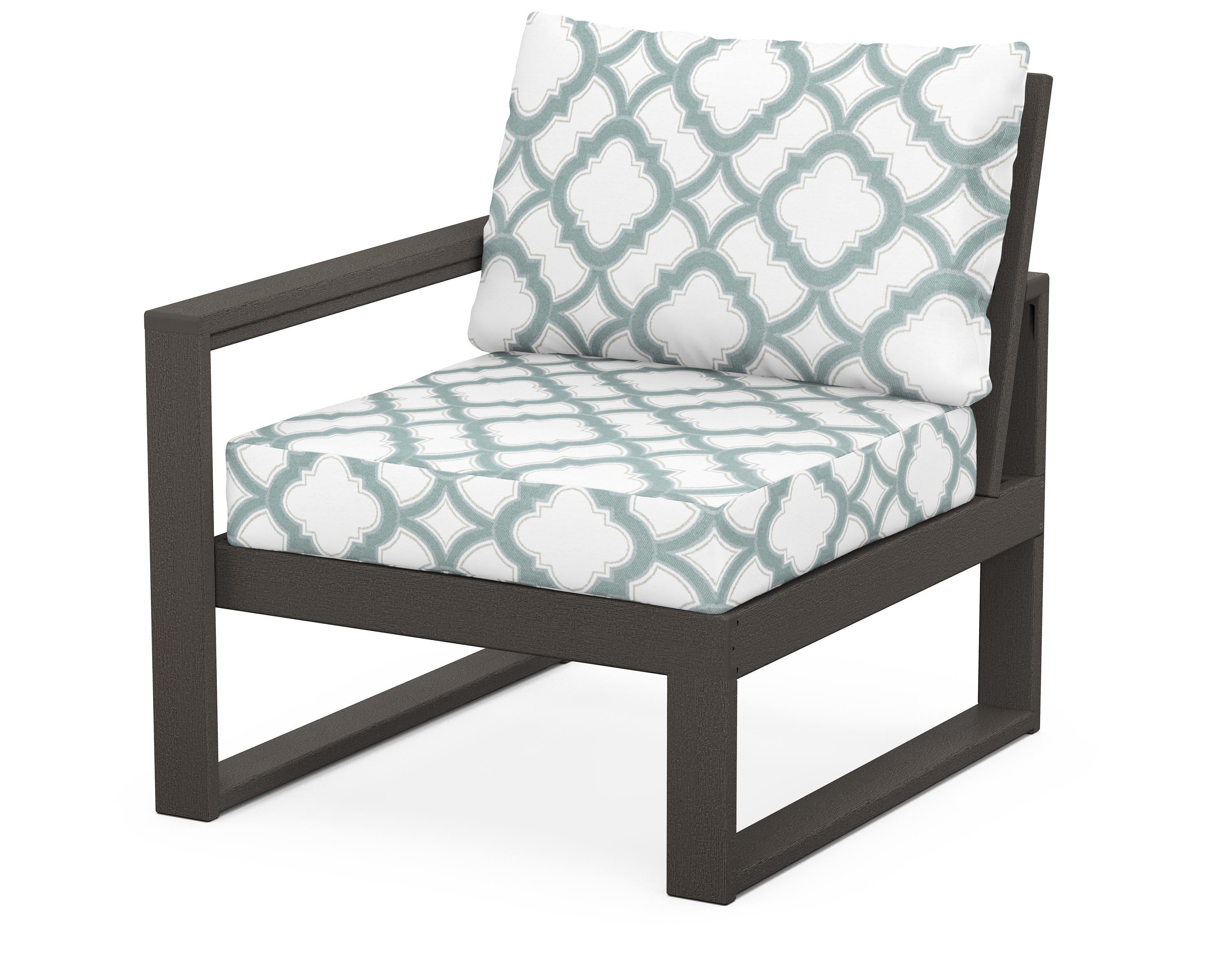 POLYWOOD® EDGE Modular Left Arm Chair in Vintage Coffee / Trellis Glacier Spa