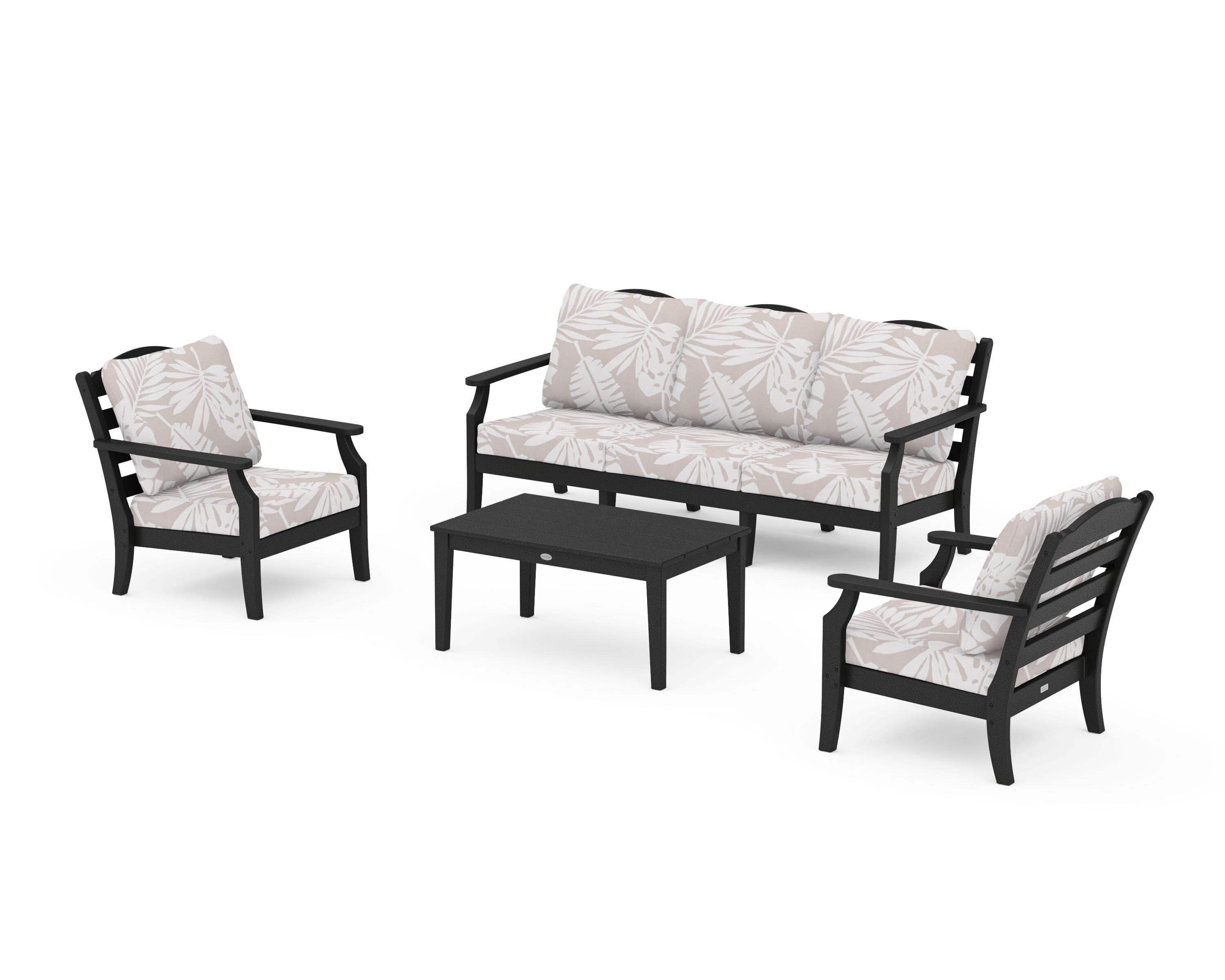 Draper James™ by POLYWOOD® Savannah 4-Piece Deep Seating Set with Sofa in Black / Leaf Dune Burlap