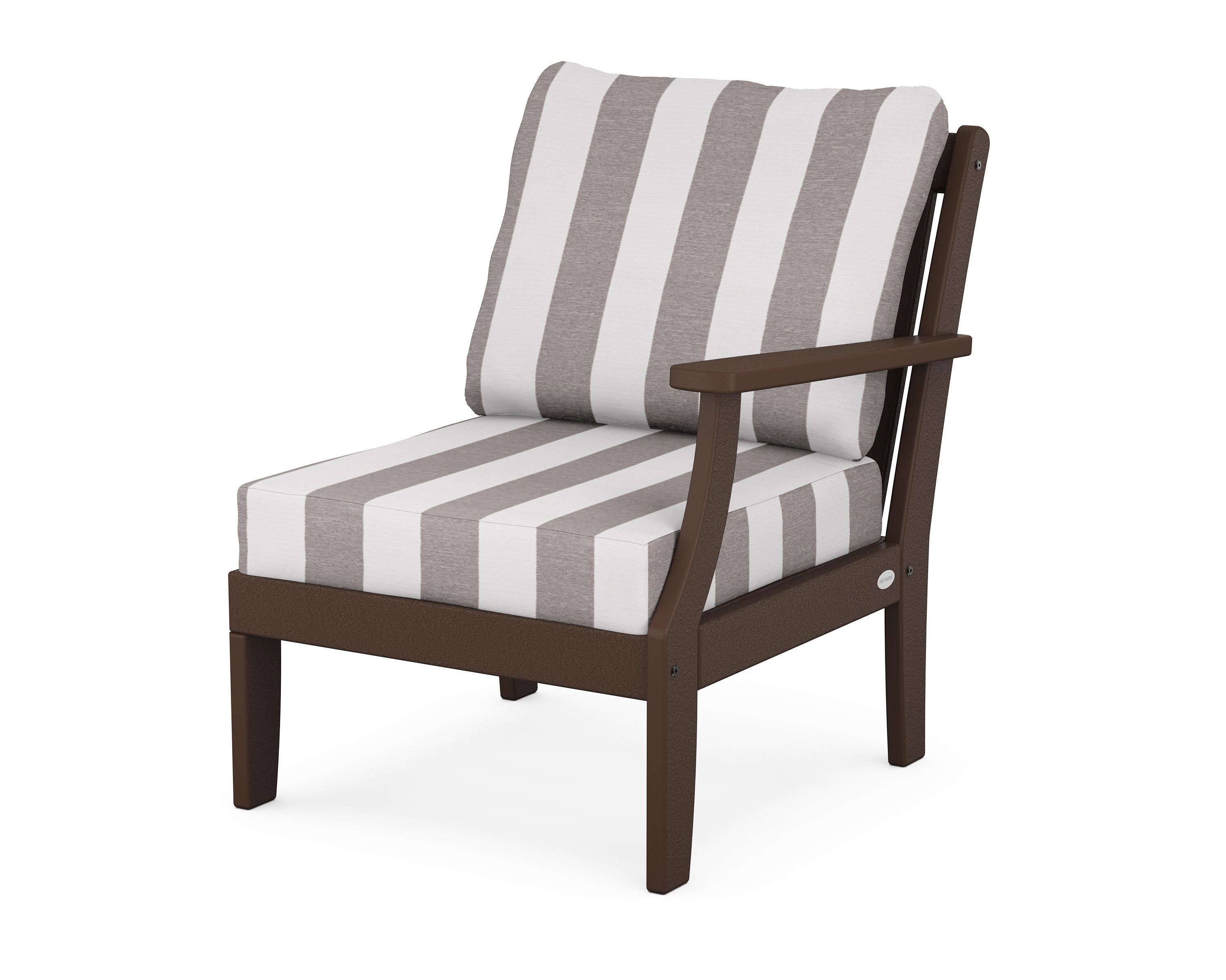 POLYWOOD® Braxton Modular Right Arm Chair in Mahogany / Cabana Stripe Grey Mist