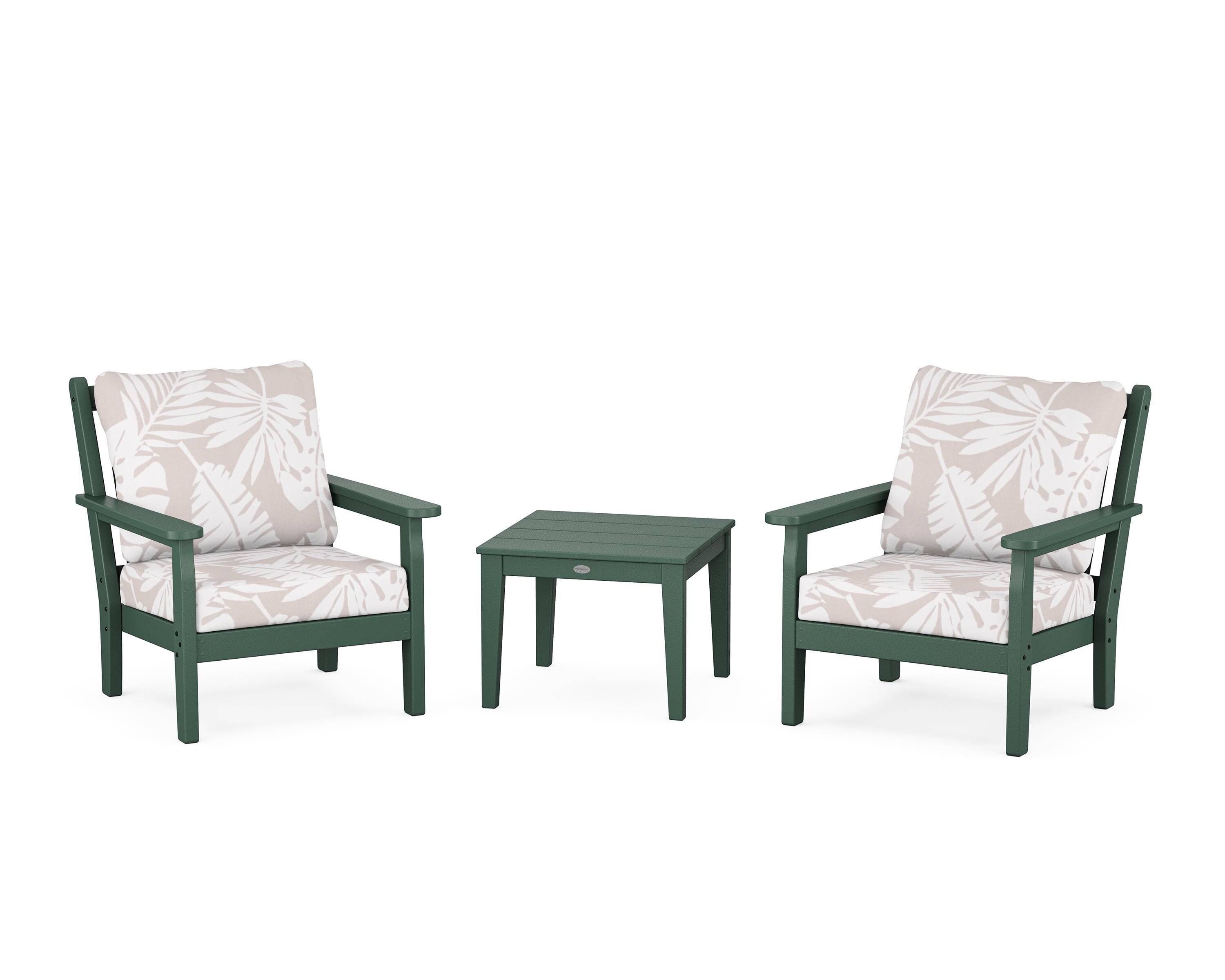 POLYWOOD® Chippendale 3-Piece Deep Seating Set in Green / Leaf Dune Burlap