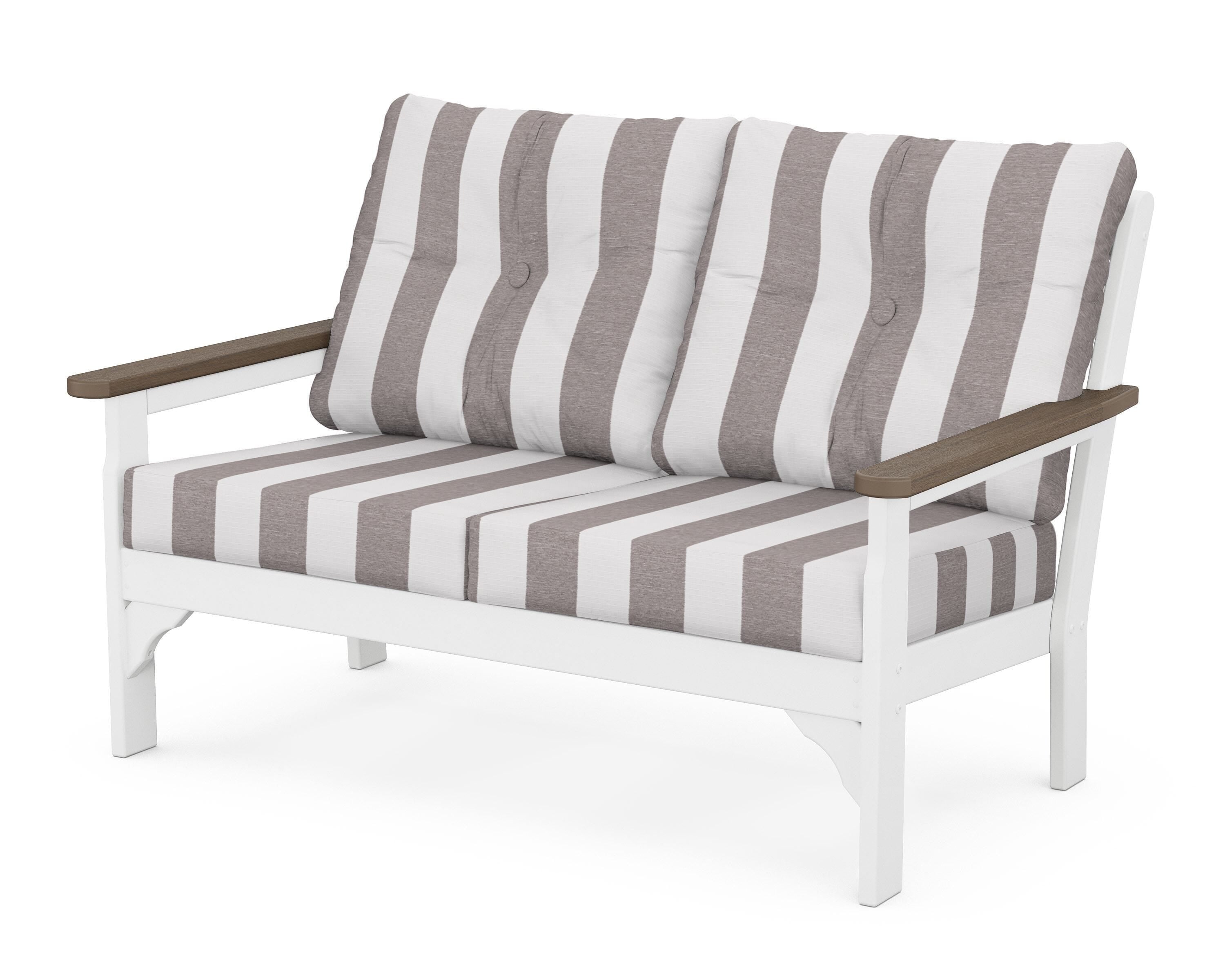 POLYWOOD® Vineyard Deep Seating Loveseat in White / Kona / Cabana Stripe Grey Mist