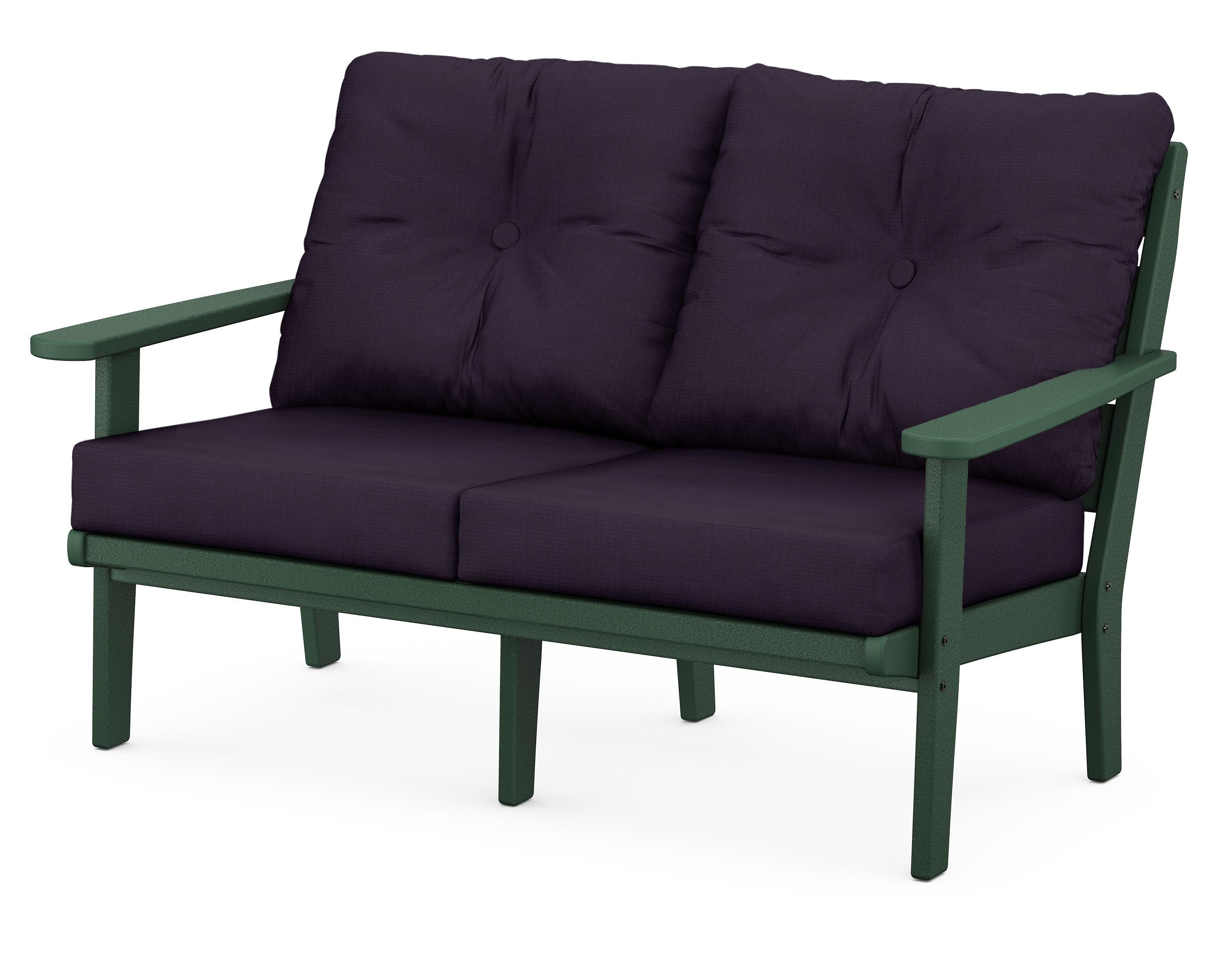 POLYWOOD® Lakeside Deep Seating Loveseat in Green / Navy Linen