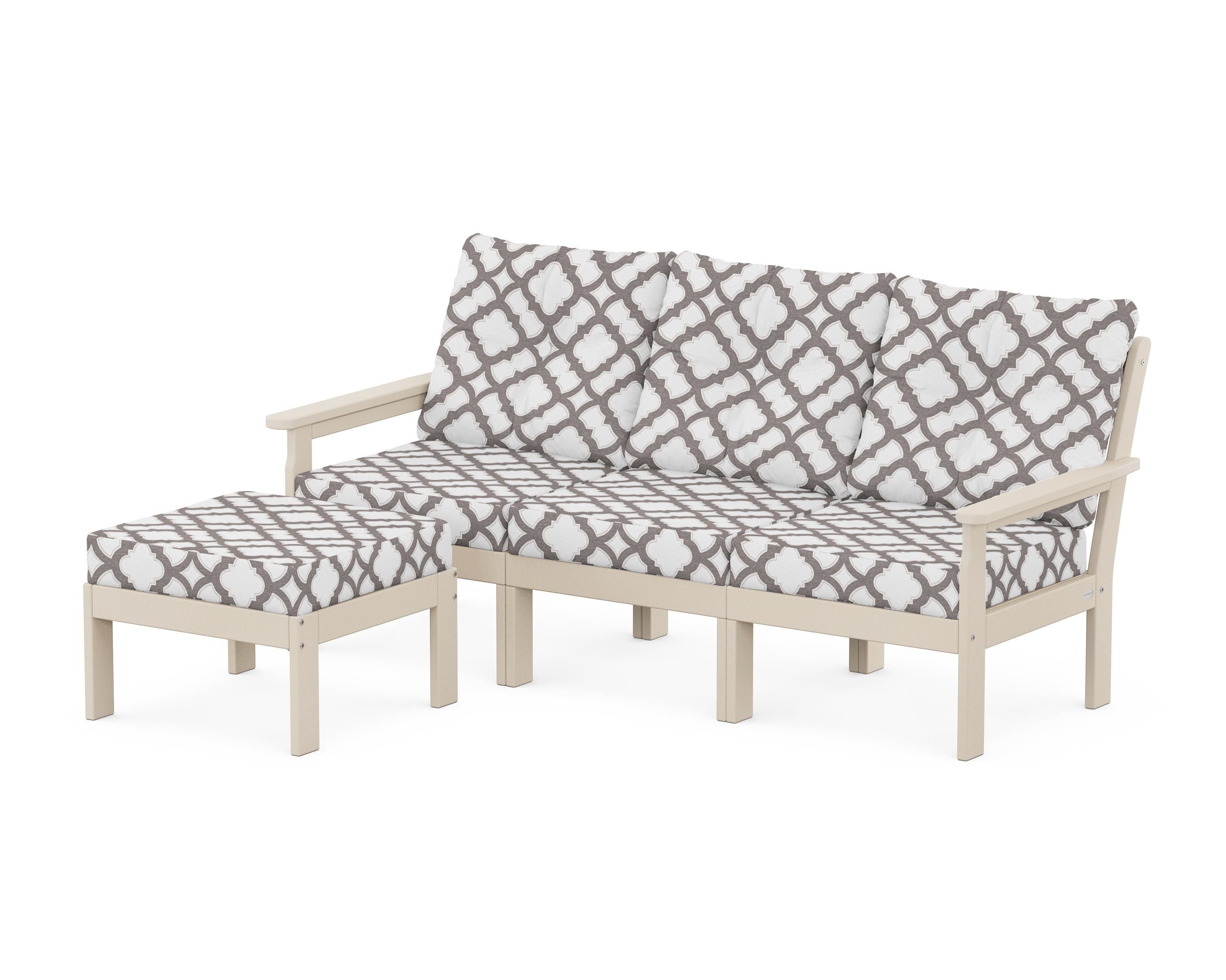 POLYWOOD® Vineyard 4-Piece Sectional with Ottoman in Sand / Trellis Grey Mist