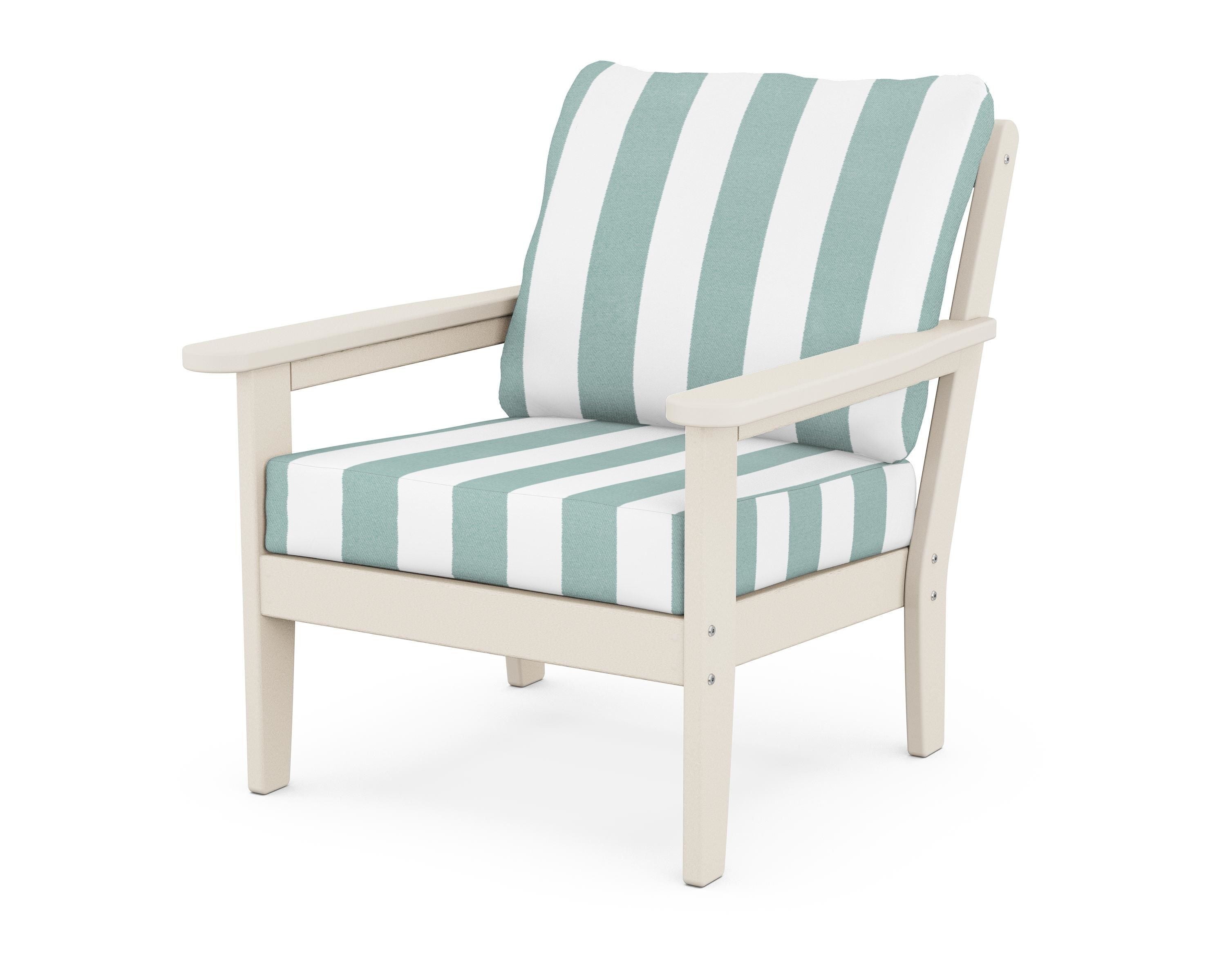 Country Living Cottage Deep Seating Chair in Sand / Cabana Stripe Glacier Spa
