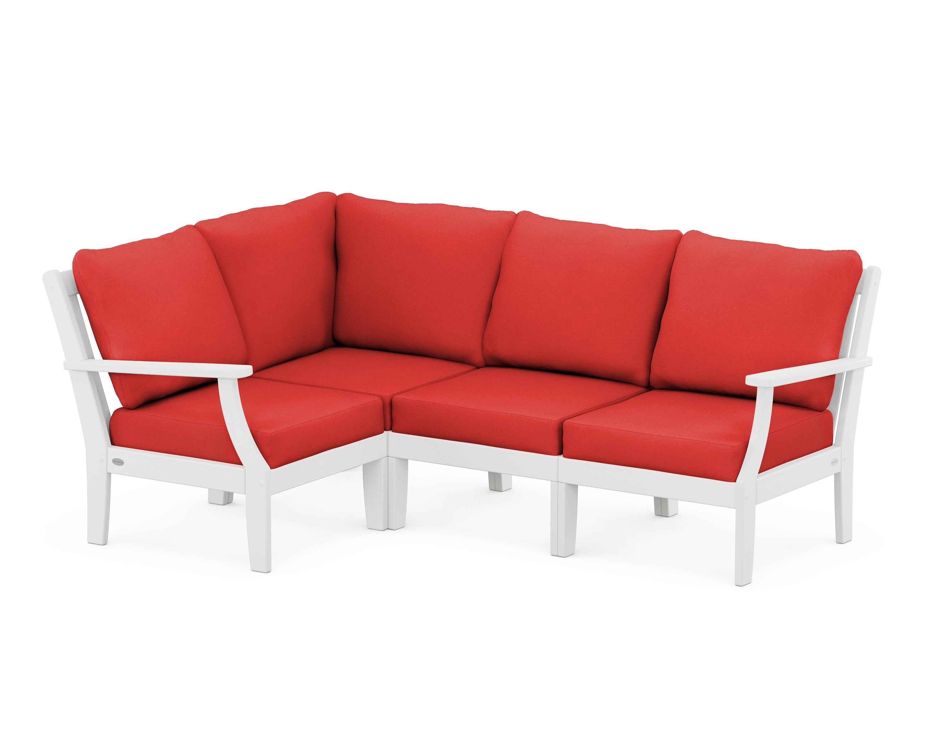 POLYWOOD® Braxton Modular 4-Piece Deep Seating Set in White / Crimson Linen