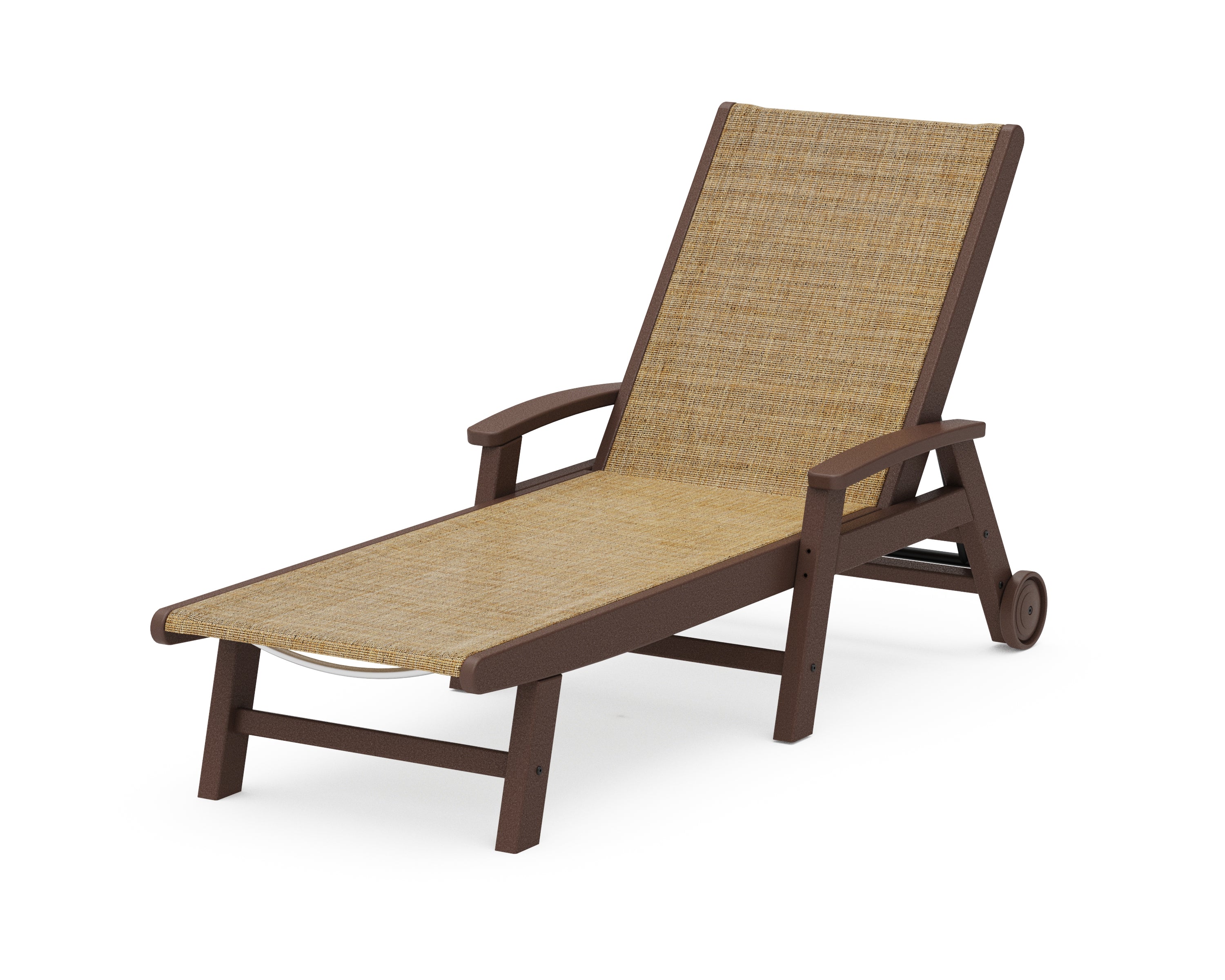 POLYWOOD® Coastal Chaise with Wheels in Mahogany / Burlap Sling