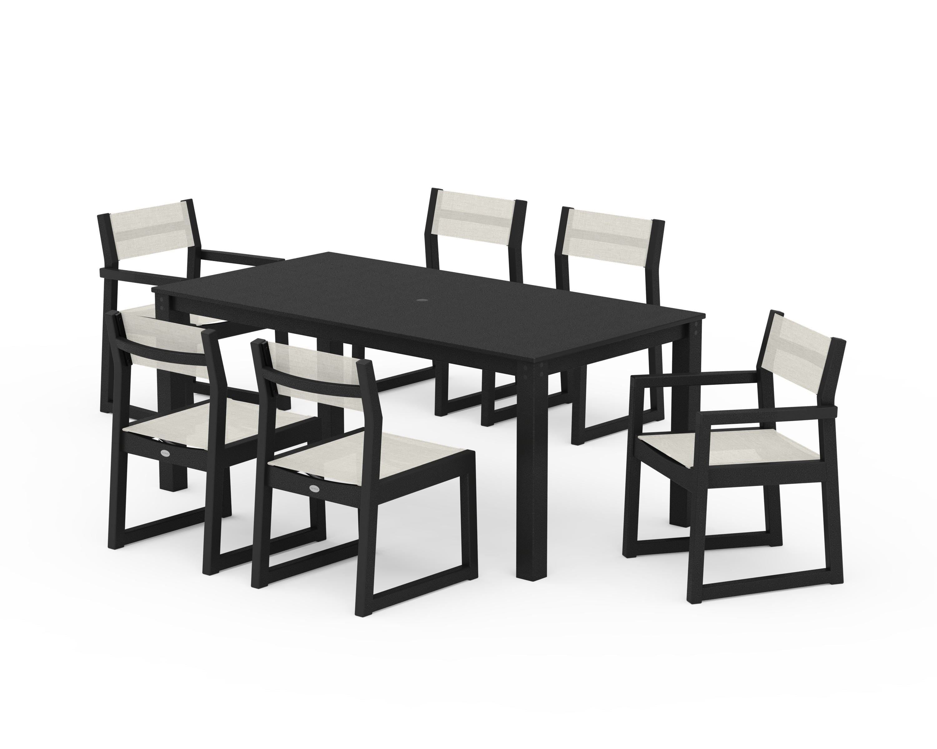 POLYWOOD® EDGE Sling 7-Piece Parsons Dining Set in Black / Parchment Sling