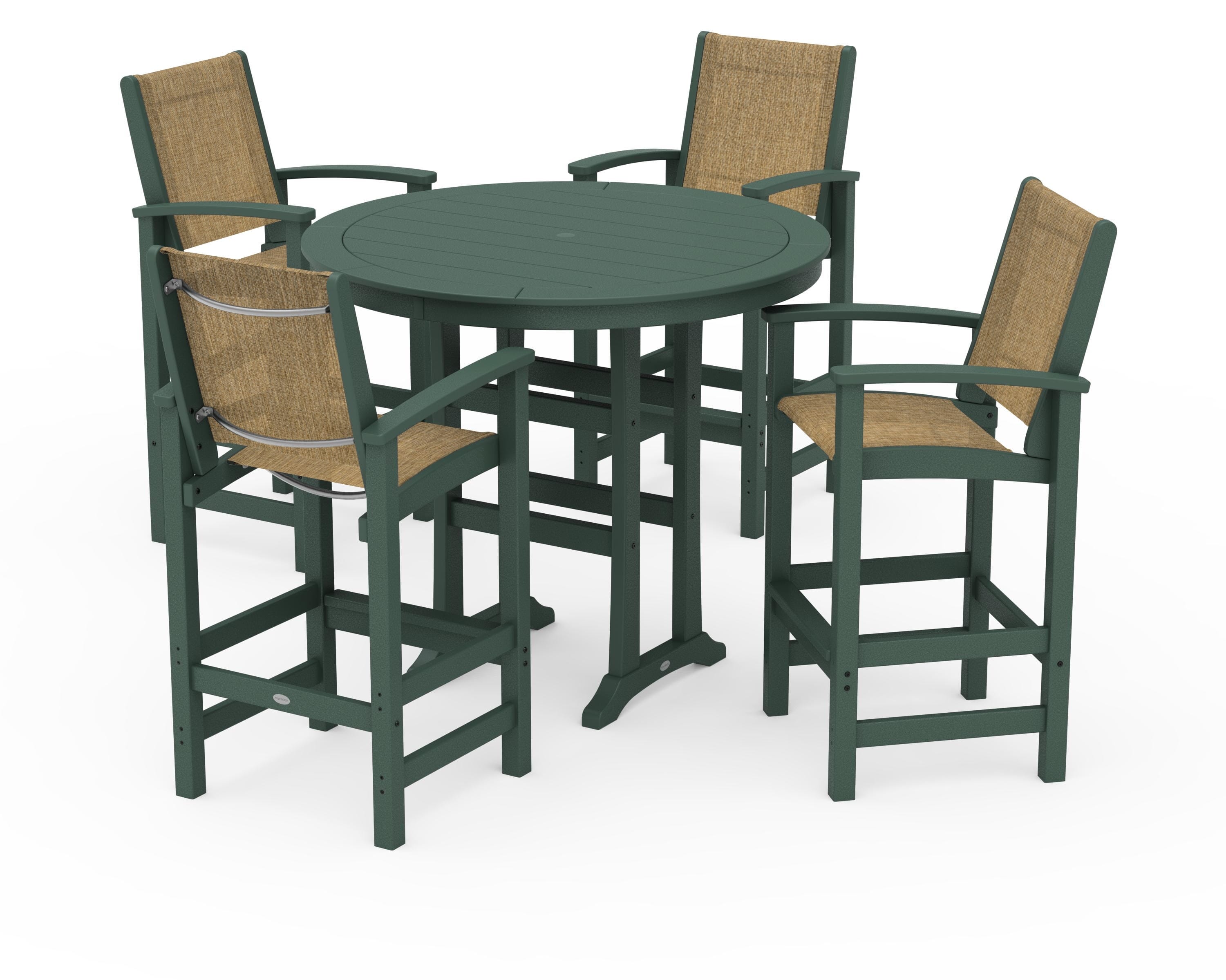 POLYWOOD® Coastal 5-Piece Nautical Trestle Bar Set in Green / Burlap Sling