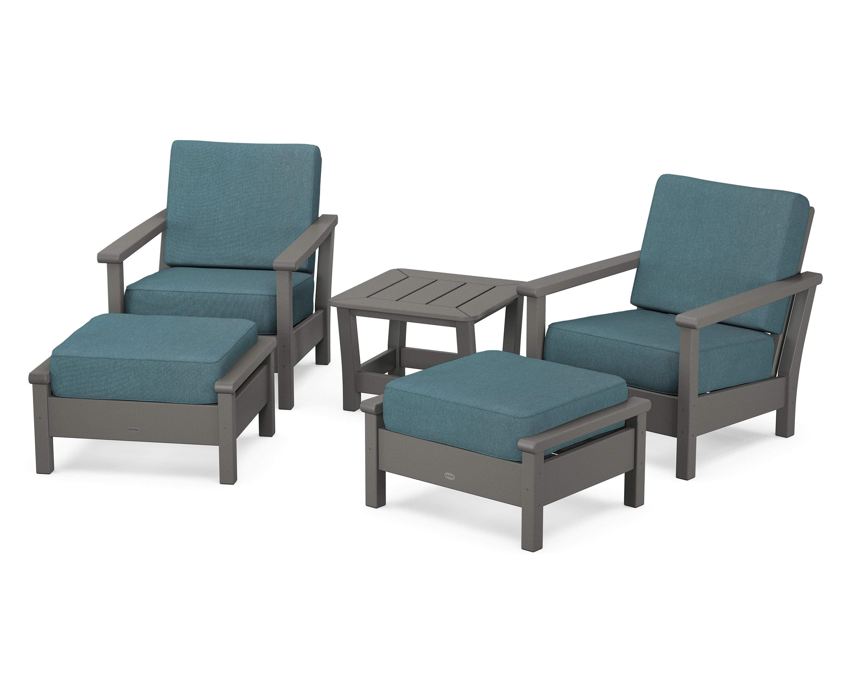 POLYWOOD® Harbour 5-Piece Deep Seating Chair Set in Slate Grey / Ocean Teal