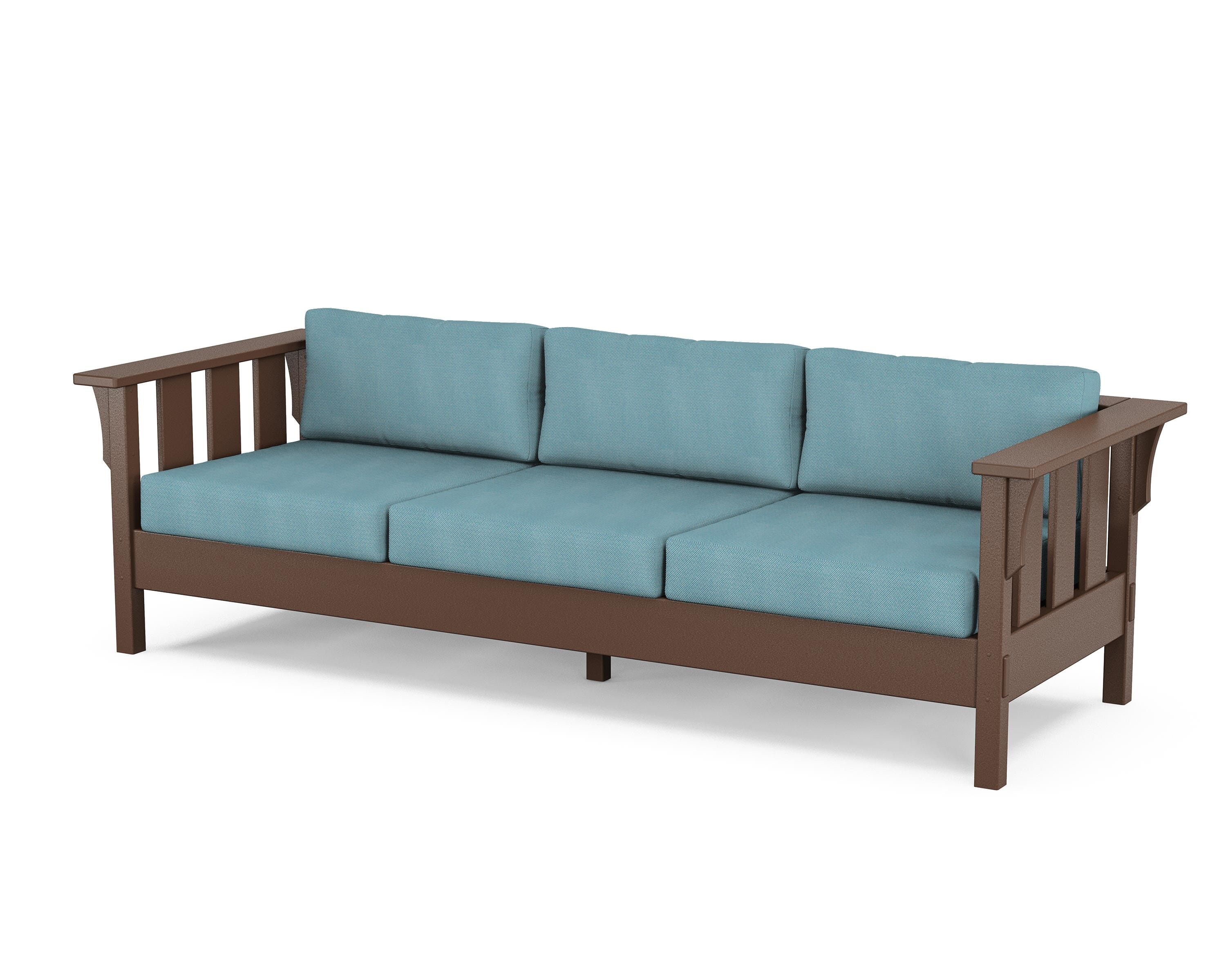 Martha Stewart by POLYWOOD® Acadia Deep Seating Sofa in Mahogany / Lattice Sky Blue