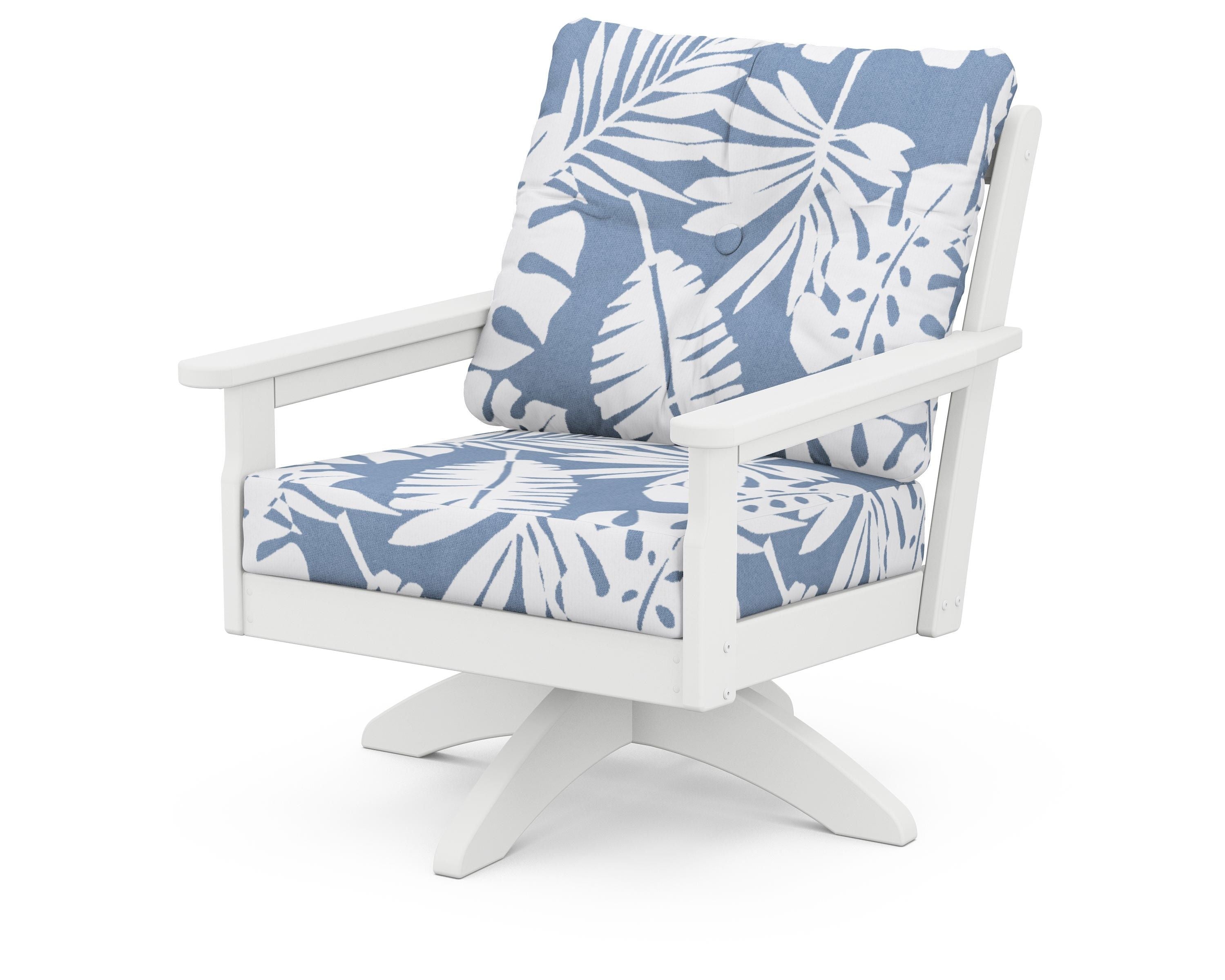 POLYWOOD® Vineyard Deep Seating Swivel Chair in White / Leaf Sky Blue