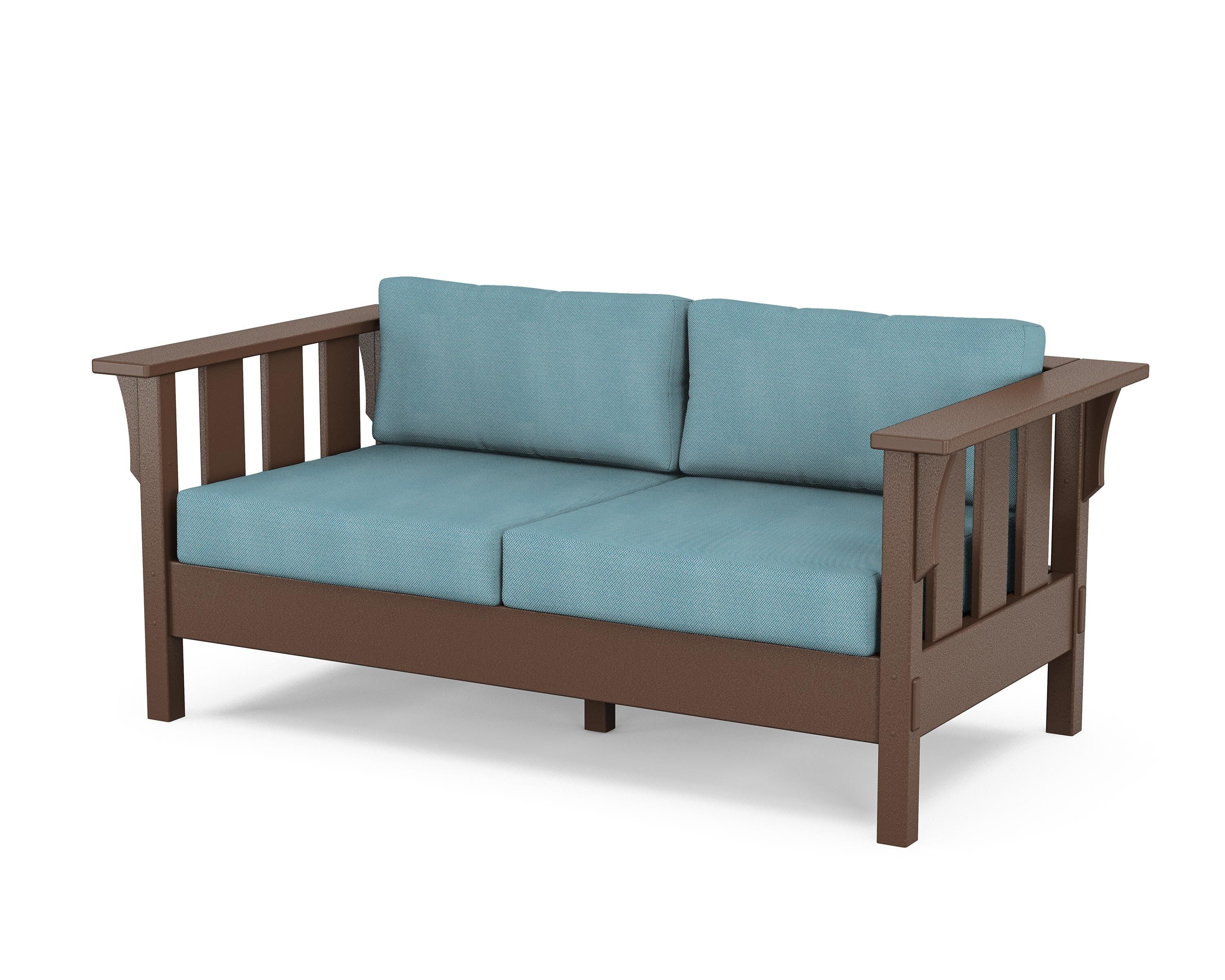 Martha Stewart by POLYWOOD® Acadia Deep Seating Loveseat in Mahogany / Lattice Sky Blue