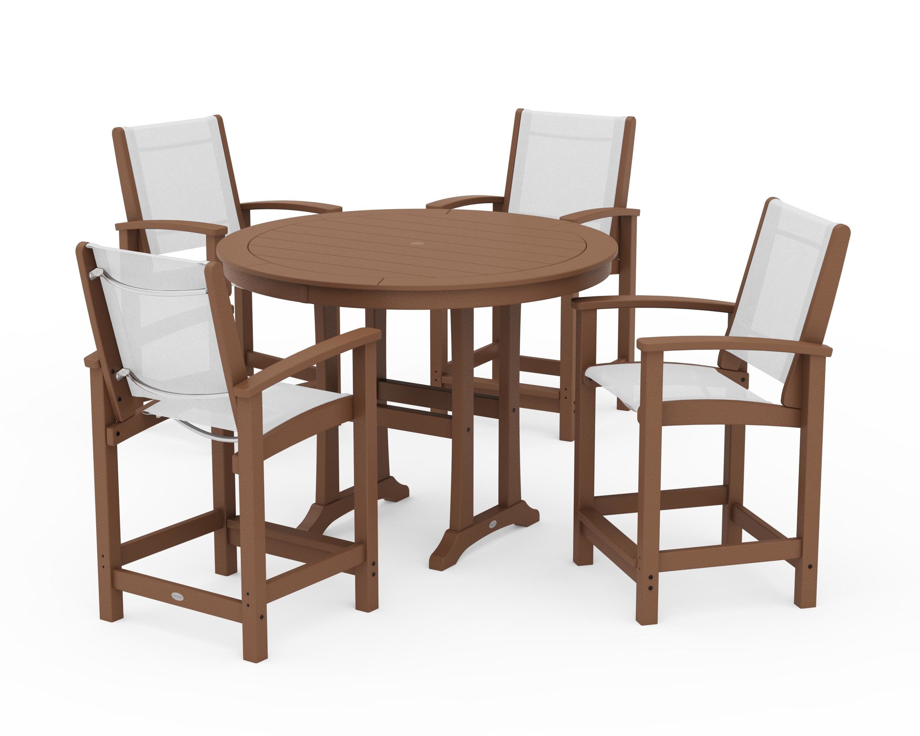 POLYWOOD® Coastal 5-Piece Counter Set in Teak / White Sling