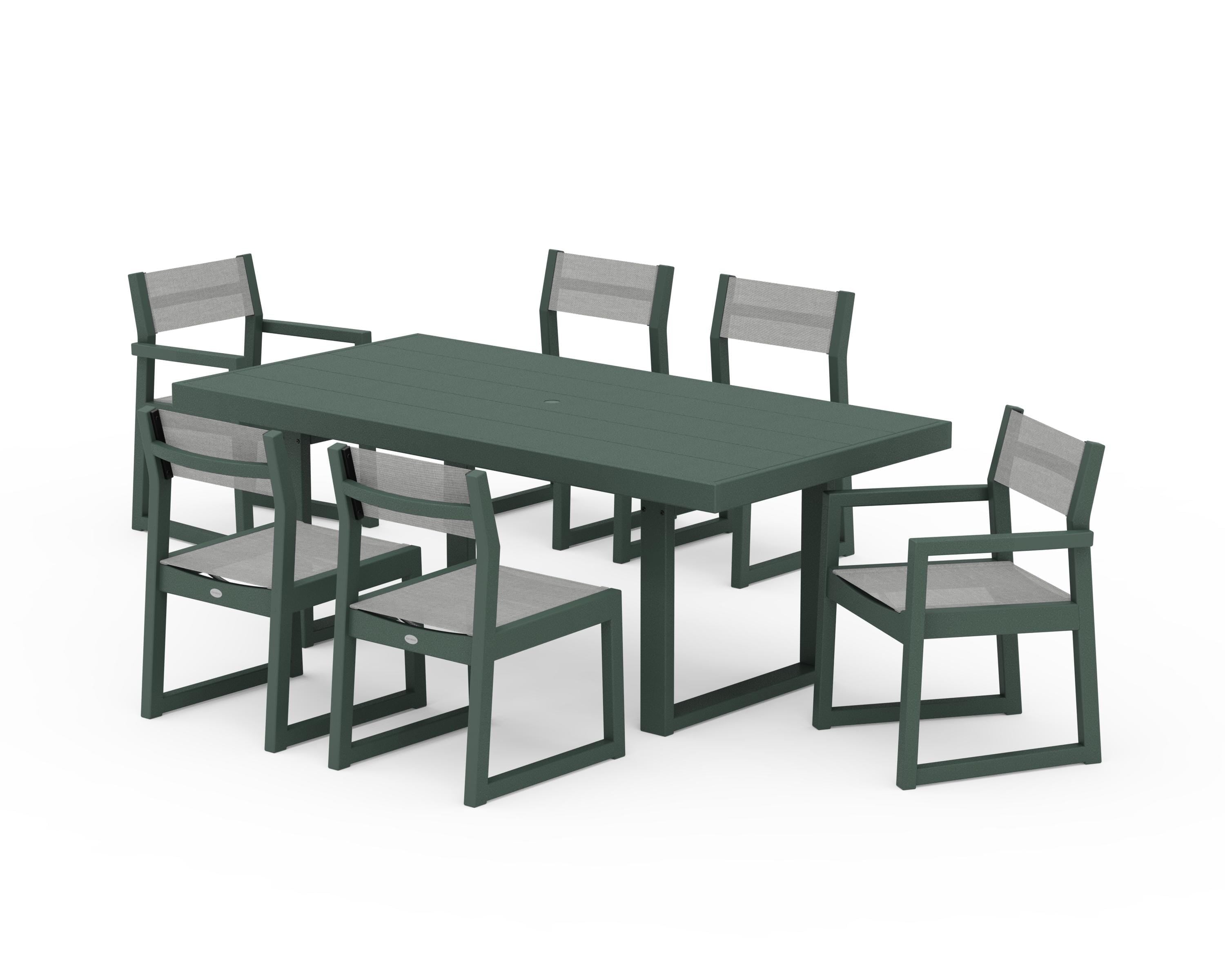 POLYWOOD® EDGE Sling 7-Piece Dining Set in Green / Metallic Sling