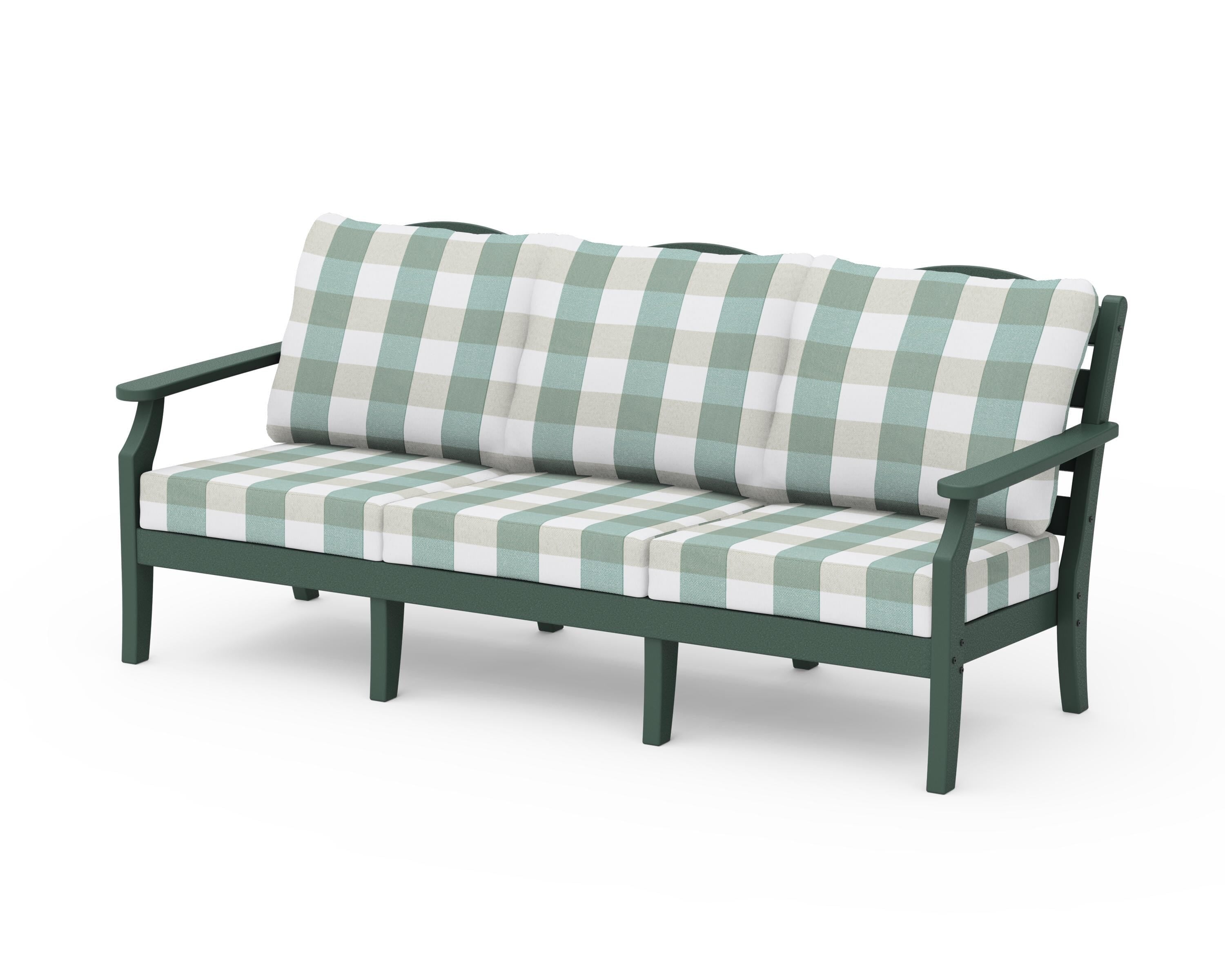 Draper James™ by POLYWOOD® Savannah Deep Seating Sofa in Green / Buffalo Plaid Glacier Spa