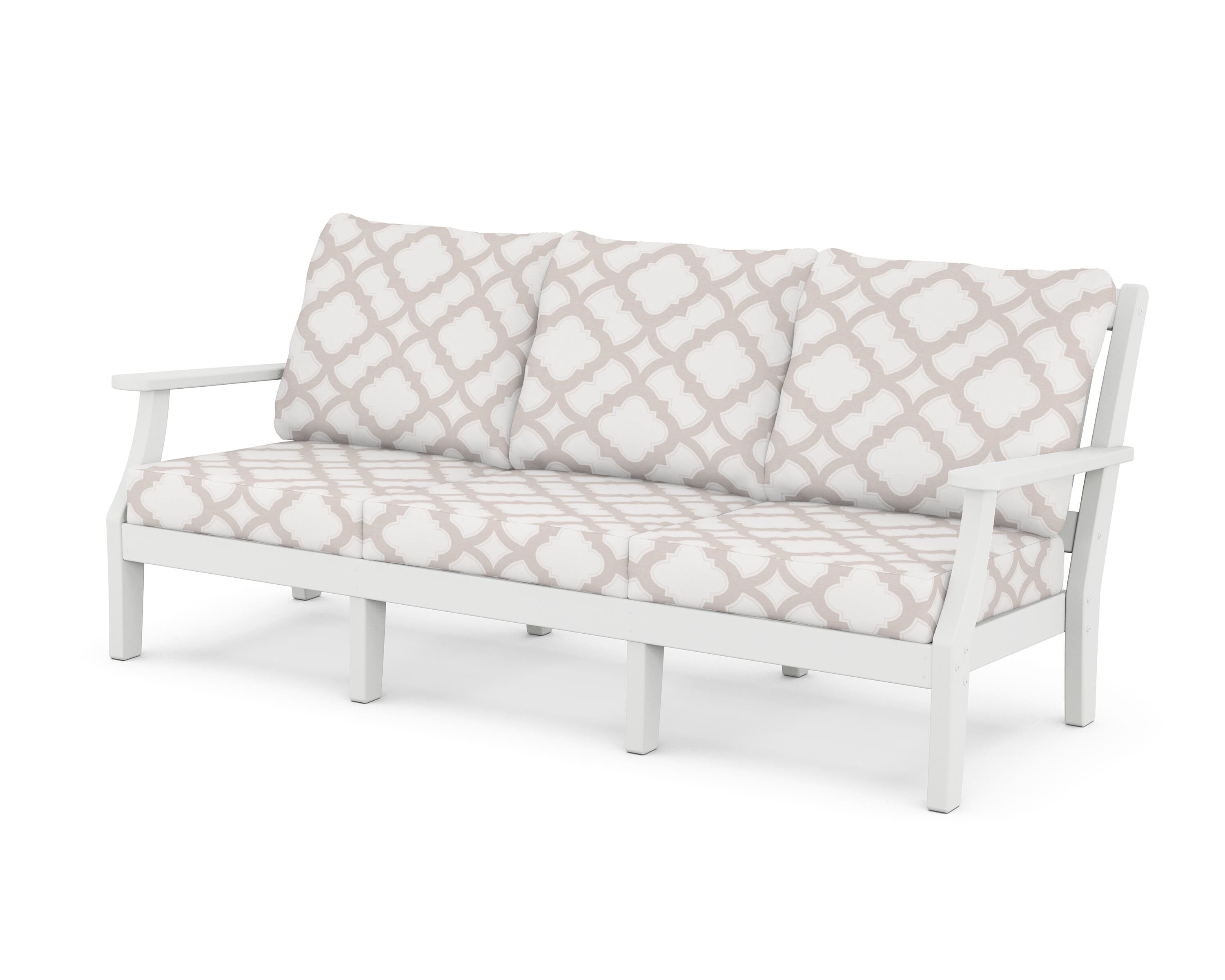 Martha Stewart by POLYWOOD® Chinoiserie Deep Seating Sofa in White / Trellis Dune Burlap