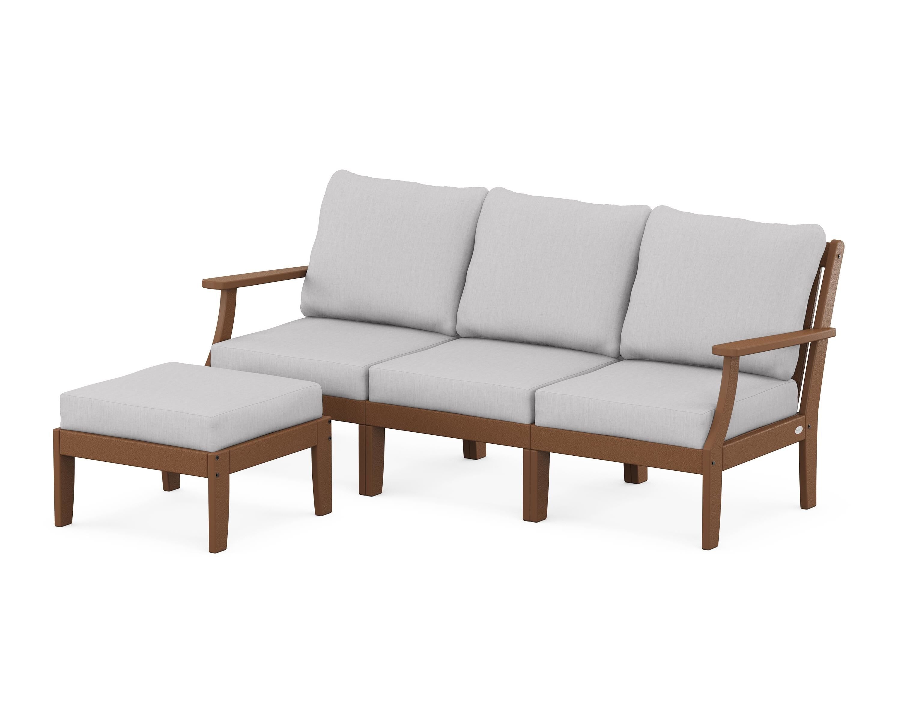 POLYWOOD® Braxton Modular 4-Piece Deep Seating Set with Ottoman in Teak / Granite