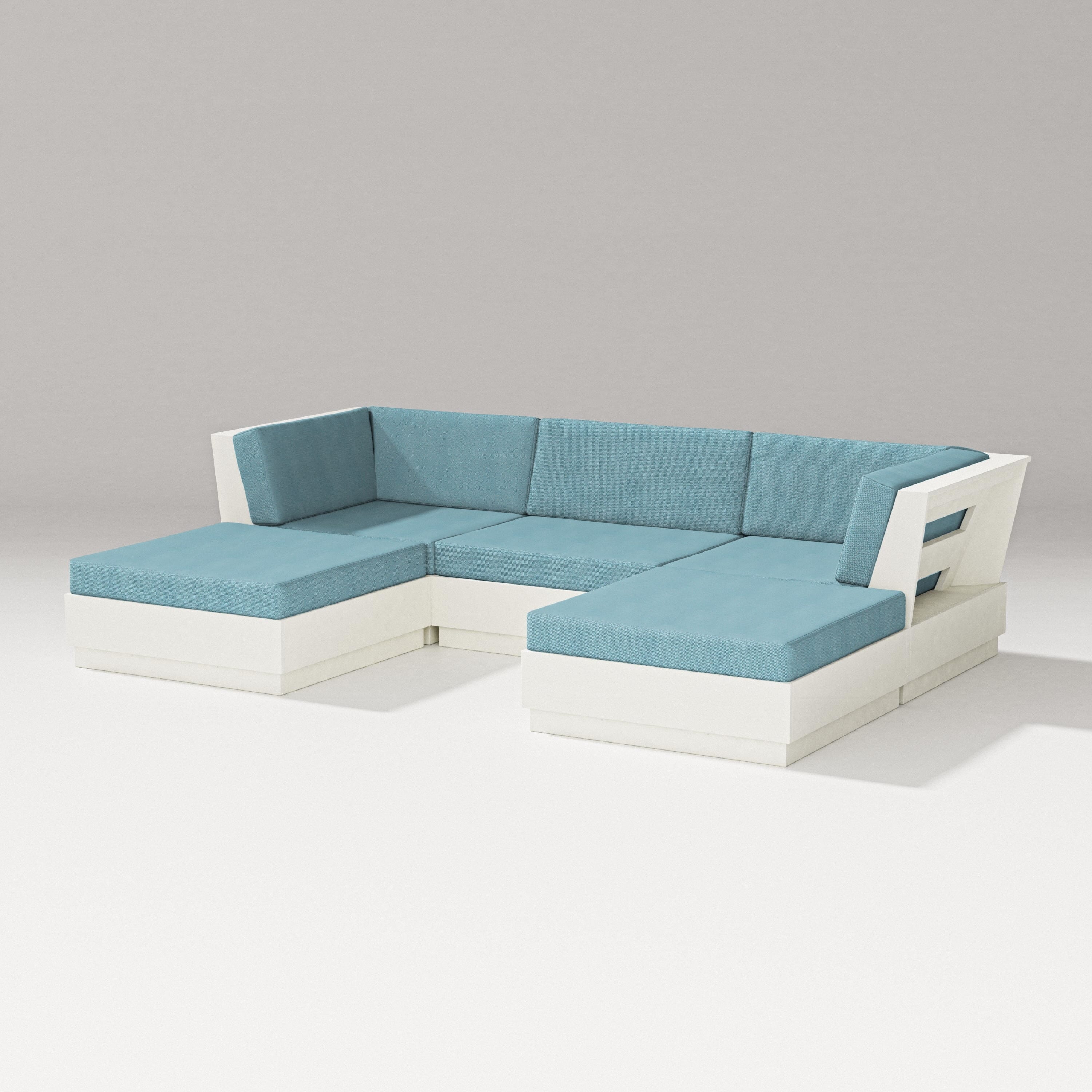 PW Designer Series Elevate Double Chaise Sectional in Vintage White / Lattice Sky Blue