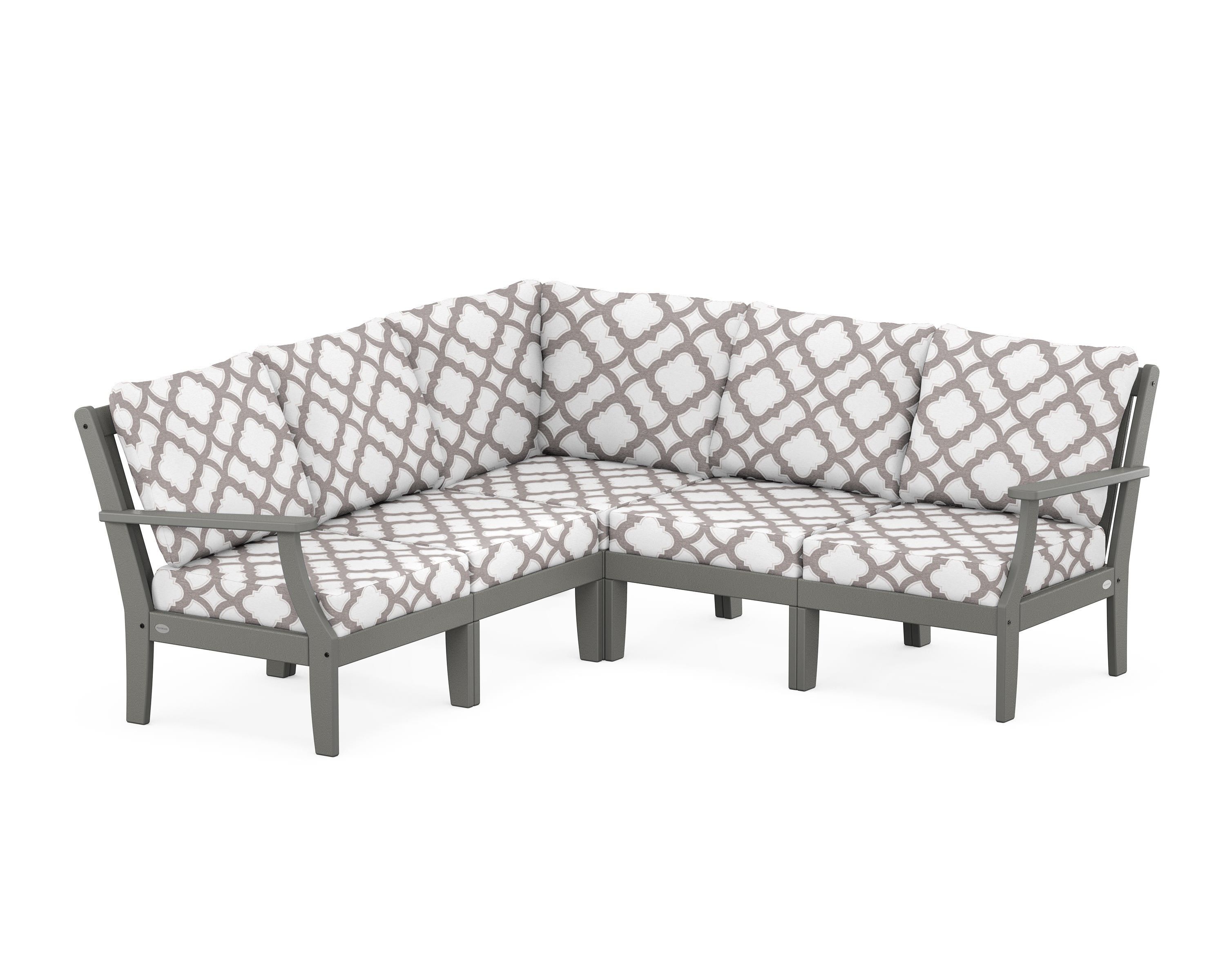 POLYWOOD® Braxton Modular 5-Piece Deep Seating Set in Slate Grey / Trellis Grey Mist