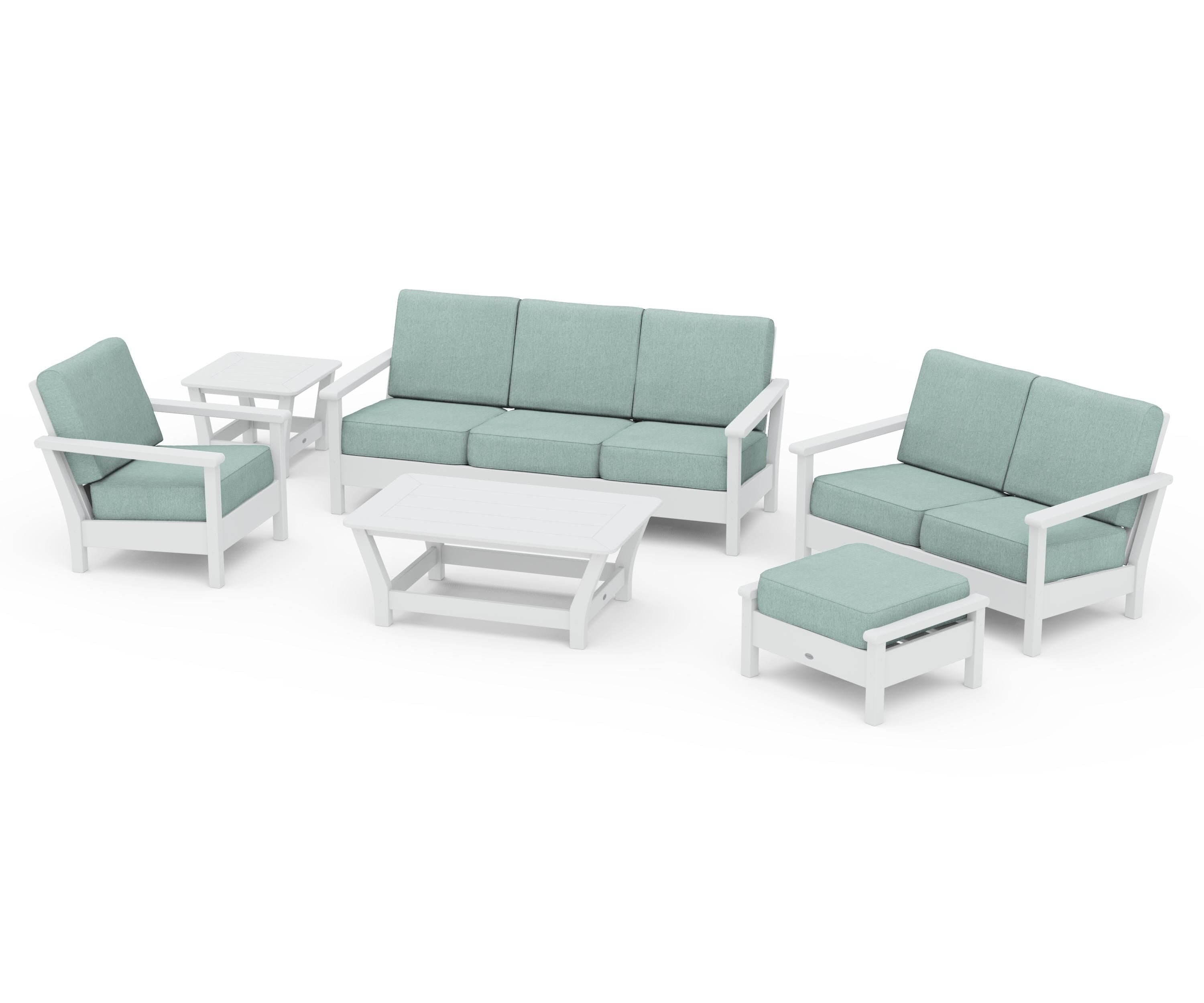 POLYWOOD® Harbour 6-Piece Outdoor Living Set in White / Glacier Spa