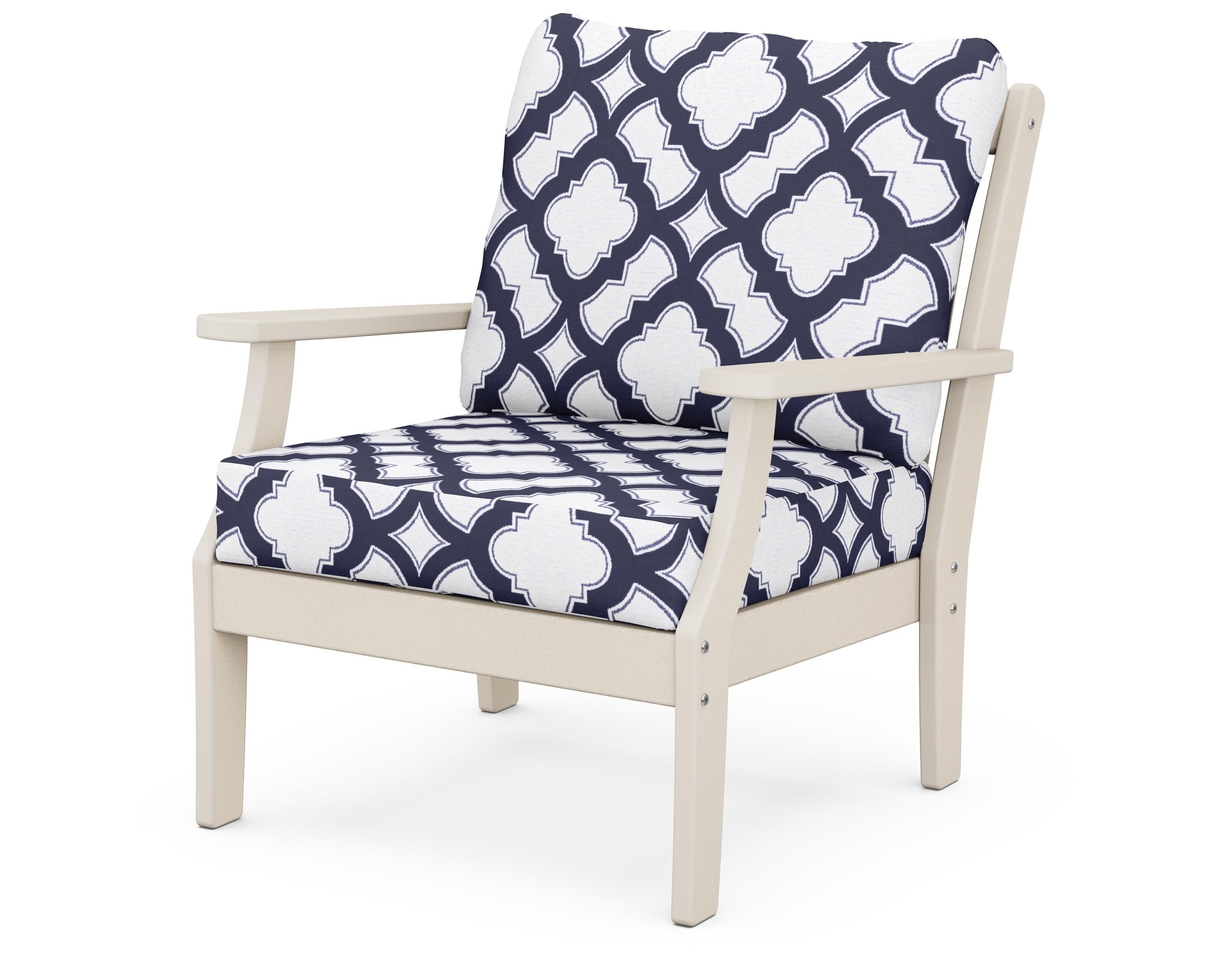 POLYWOOD® Braxton Deep Seating Chair in Sand / Trellis Navy