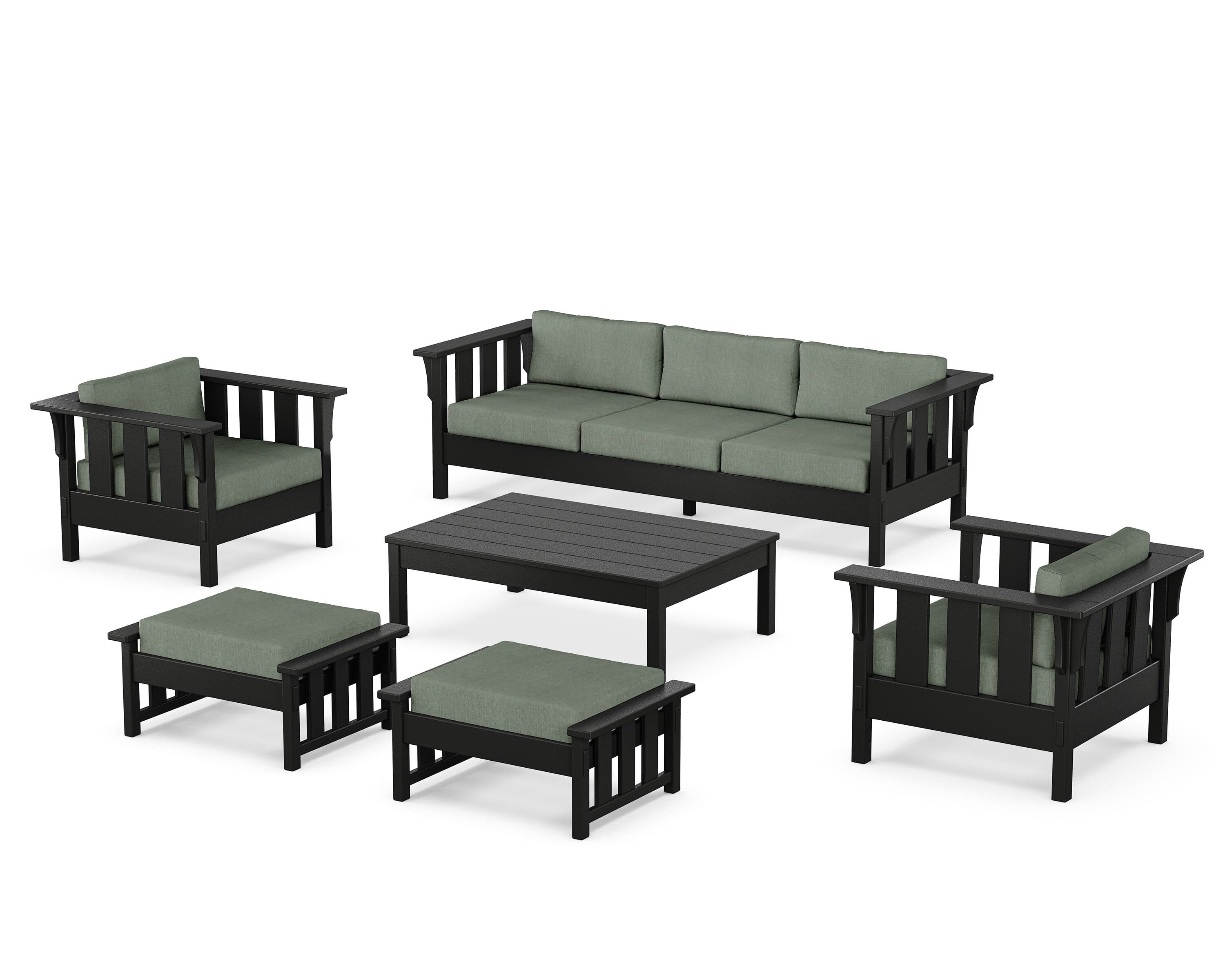 Martha Stewart by POLYWOOD® Acadia 6-Piece Lounge Sofa Set in Black / Cast Sage