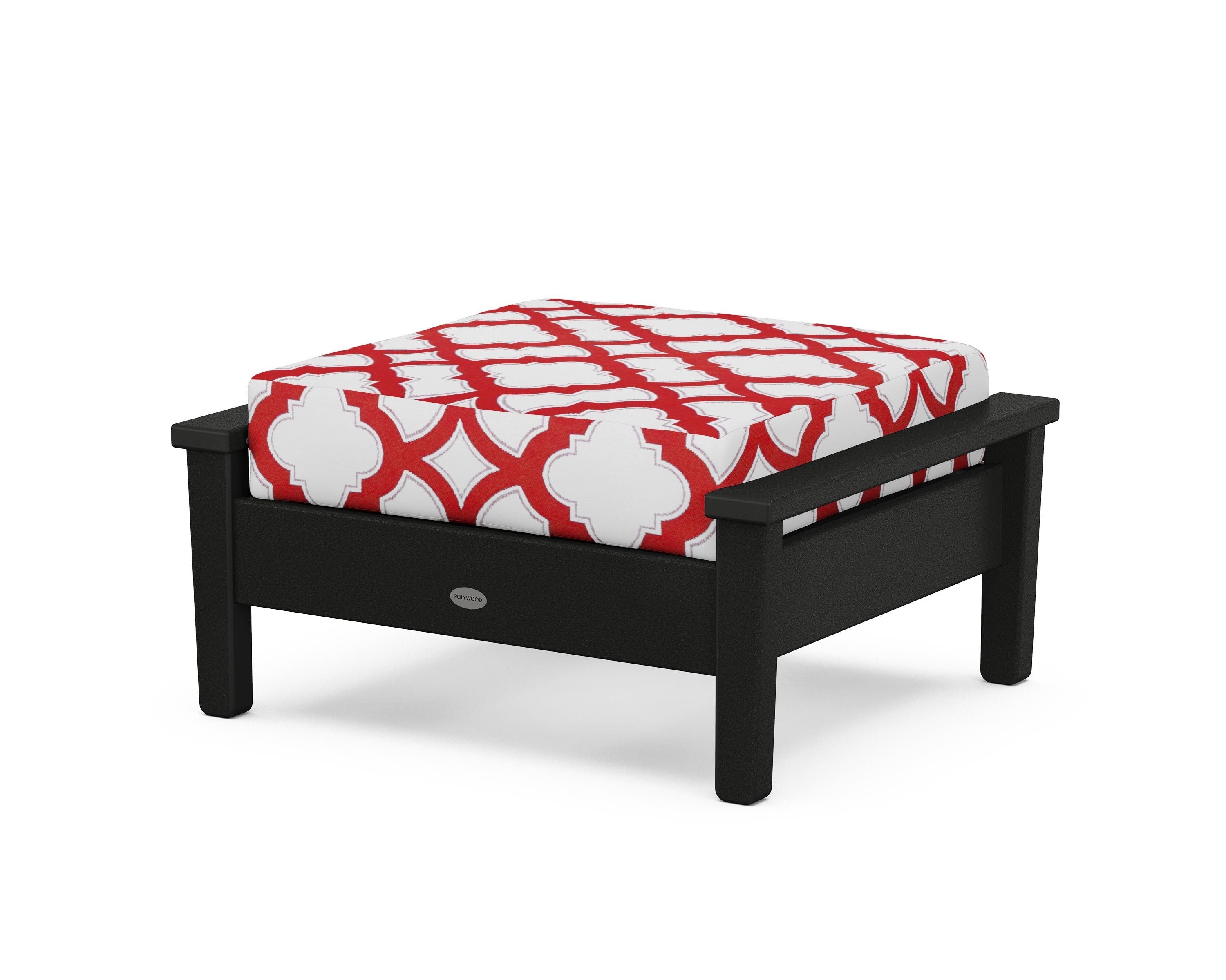 POLYWOOD® Prescott Deep Seating Ottoman in Black / Trellis Crimson