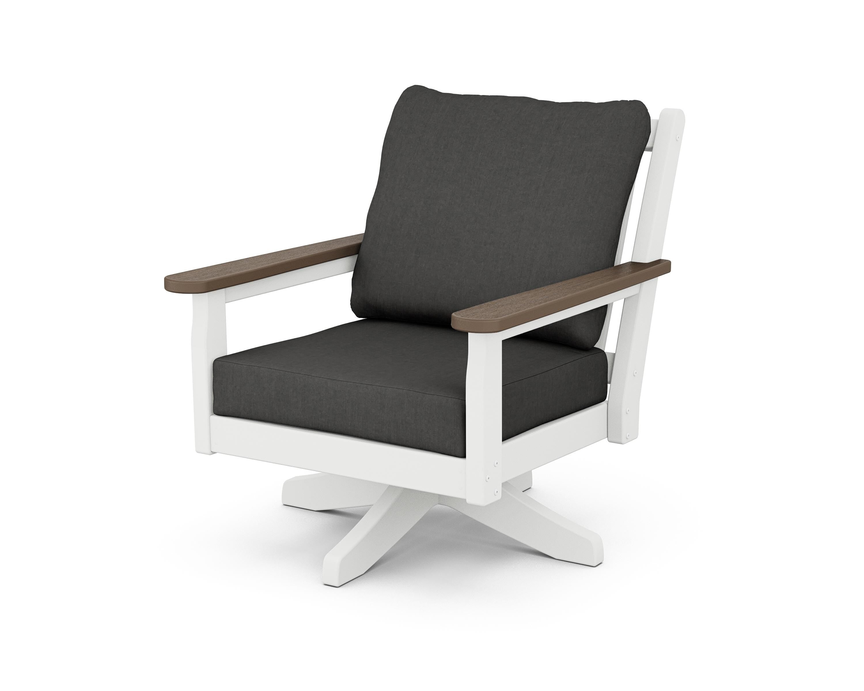 POLYWOOD® Chippendale Deep Seating Swivel Chair in White / Kona / Spectrum Carbon