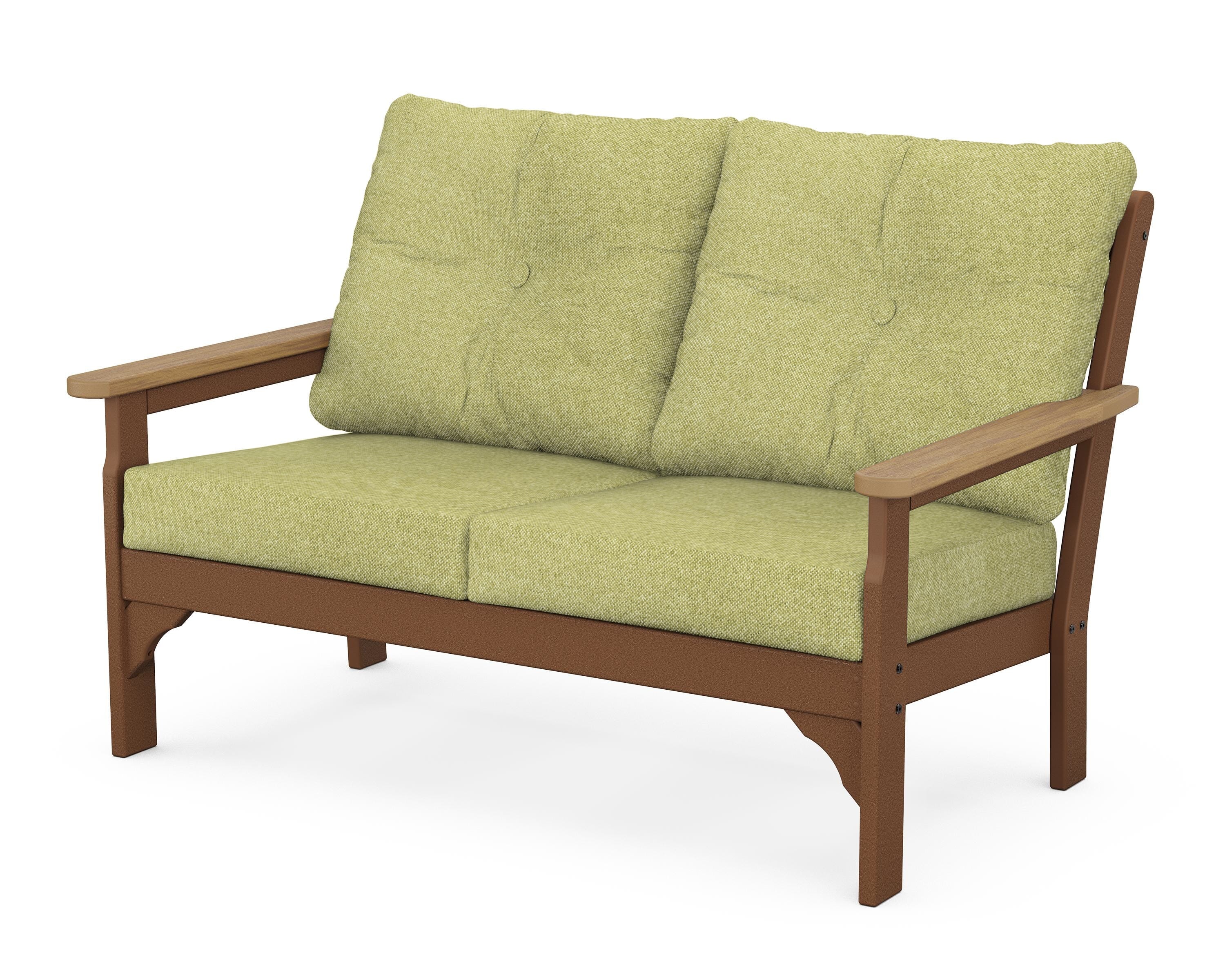 POLYWOOD® Vineyard Deep Seating Loveseat in Teak / Natural / Chartreuse Boucle