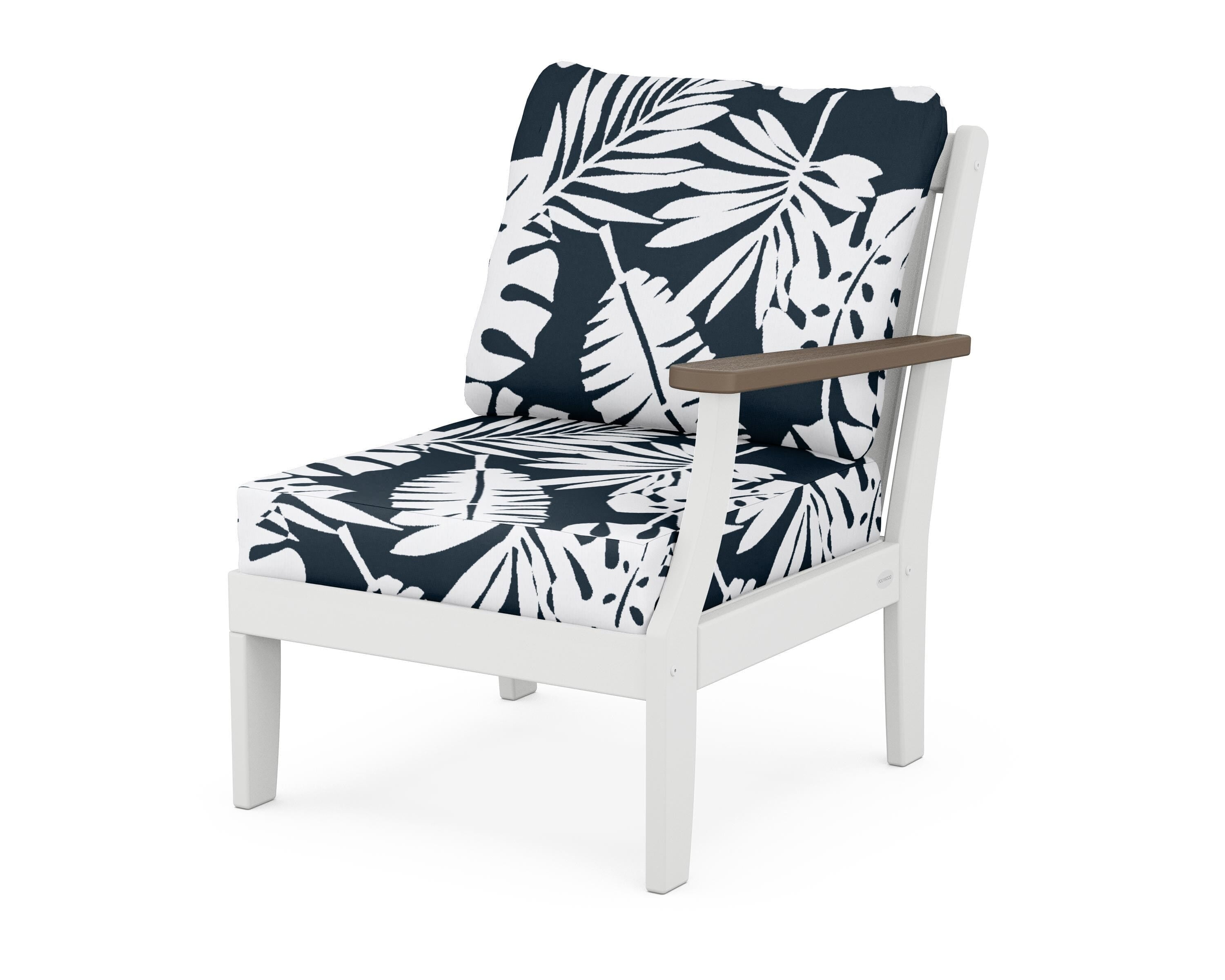 POLYWOOD® Braxton Modular Right Arm Chair in White / Kona / Leaf Marine Indigo