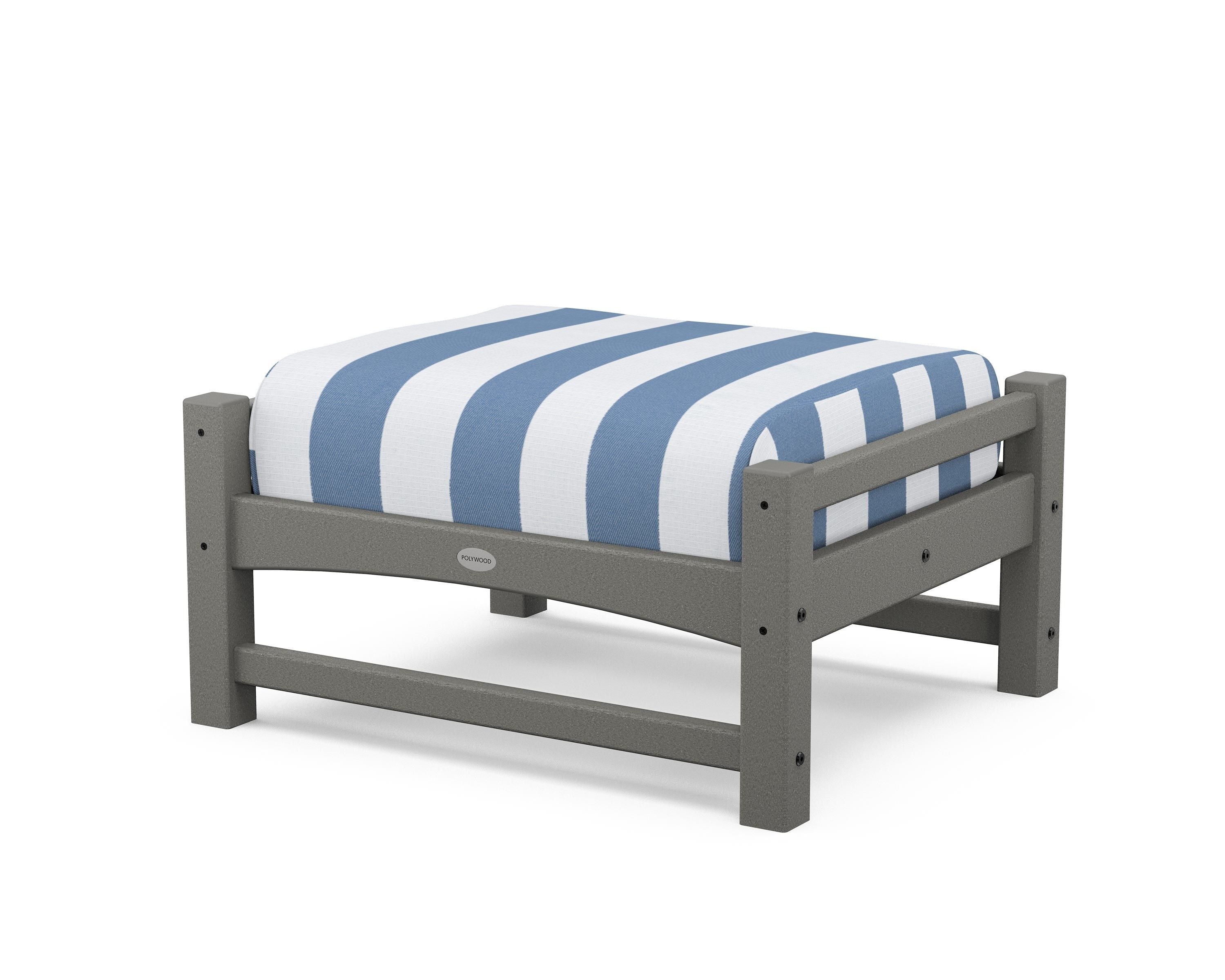 POLYWOOD® Club Ottoman in Slate Grey / Cabana Stripe Sky Blue