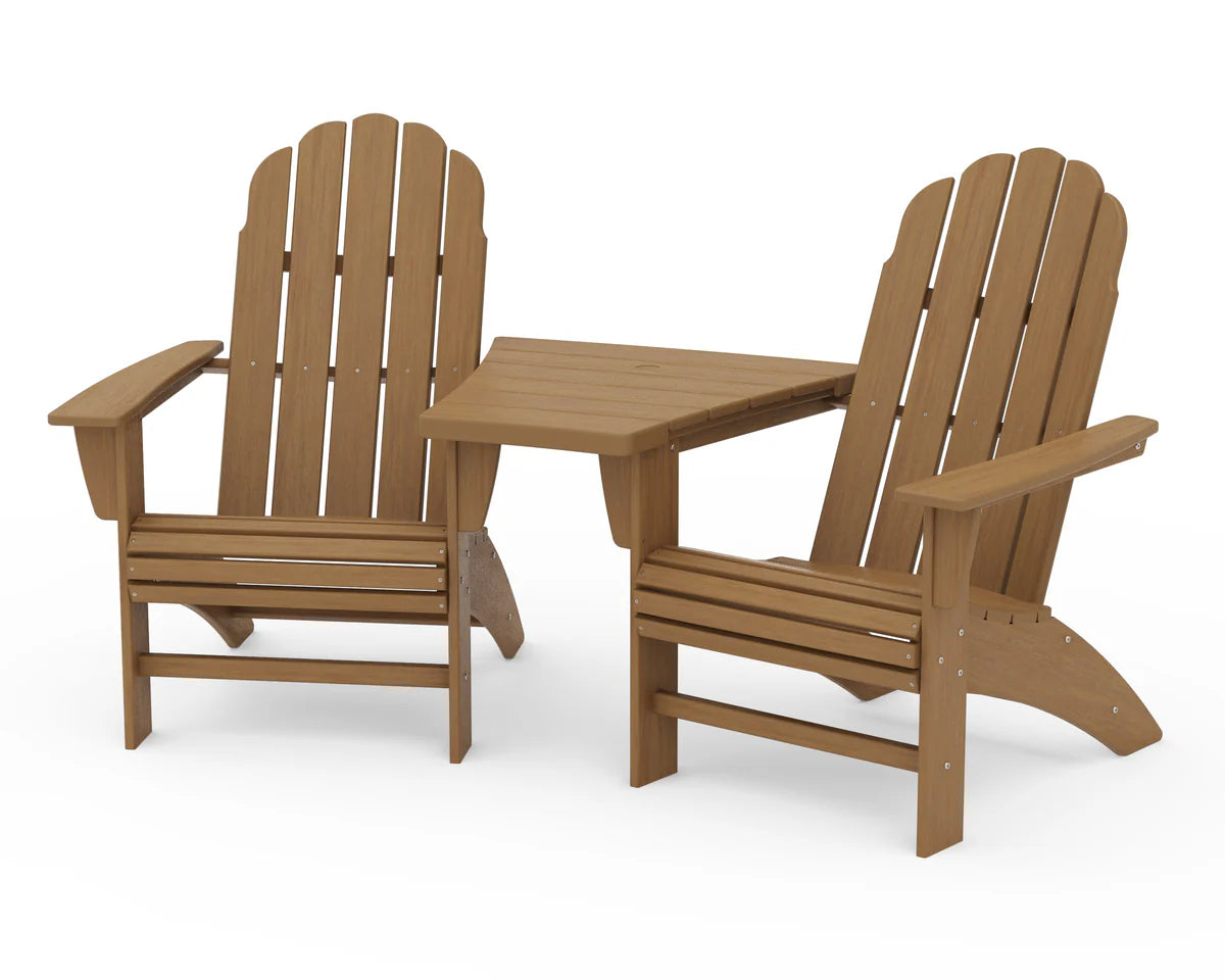 Vineyard 3-Piece Curveback Adirondack Set with Angled Connecting Table