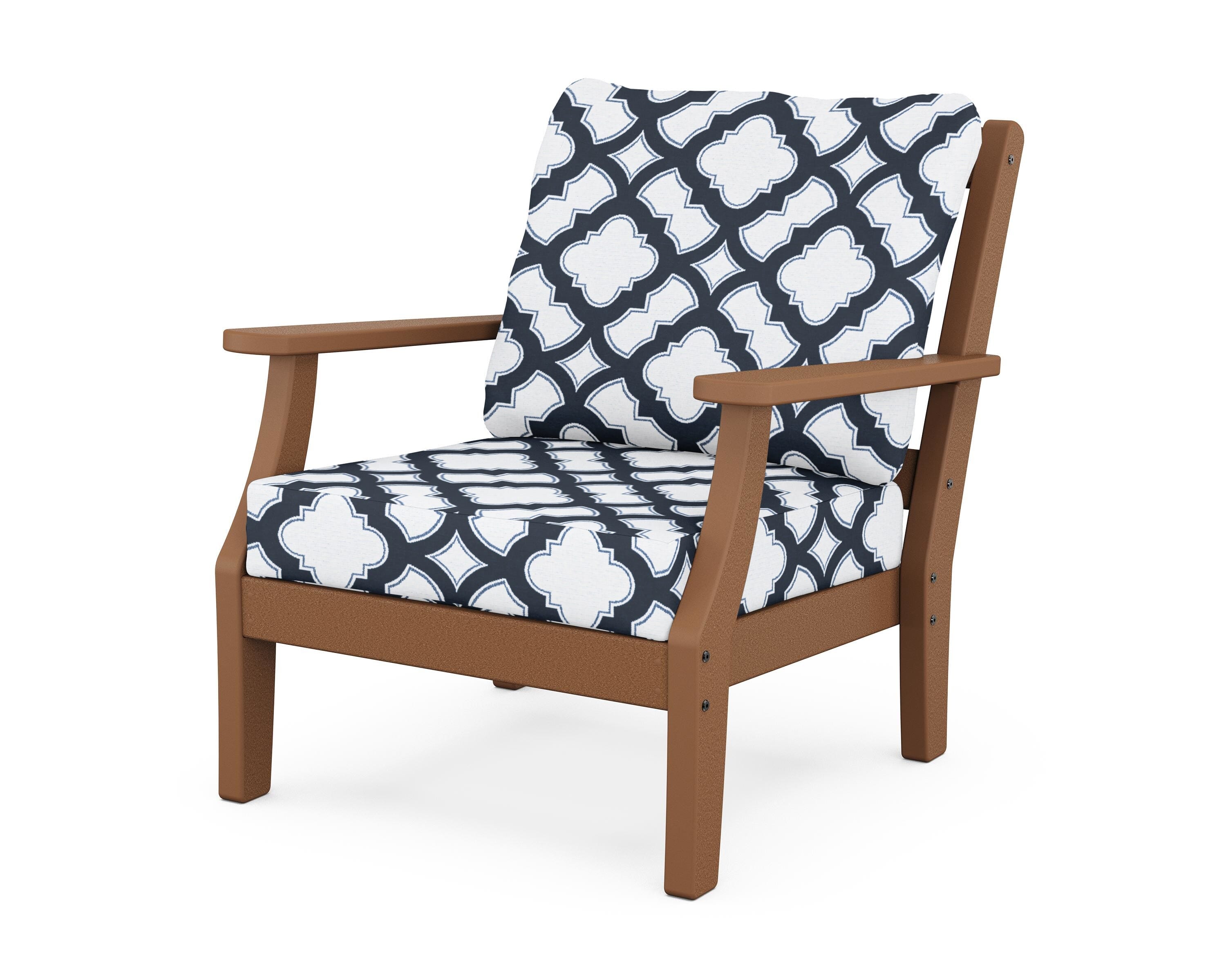 Martha Stewart by POLYWOOD® Chinoiserie Deep Seating Chair in Teak / Trellis Marine Indigo