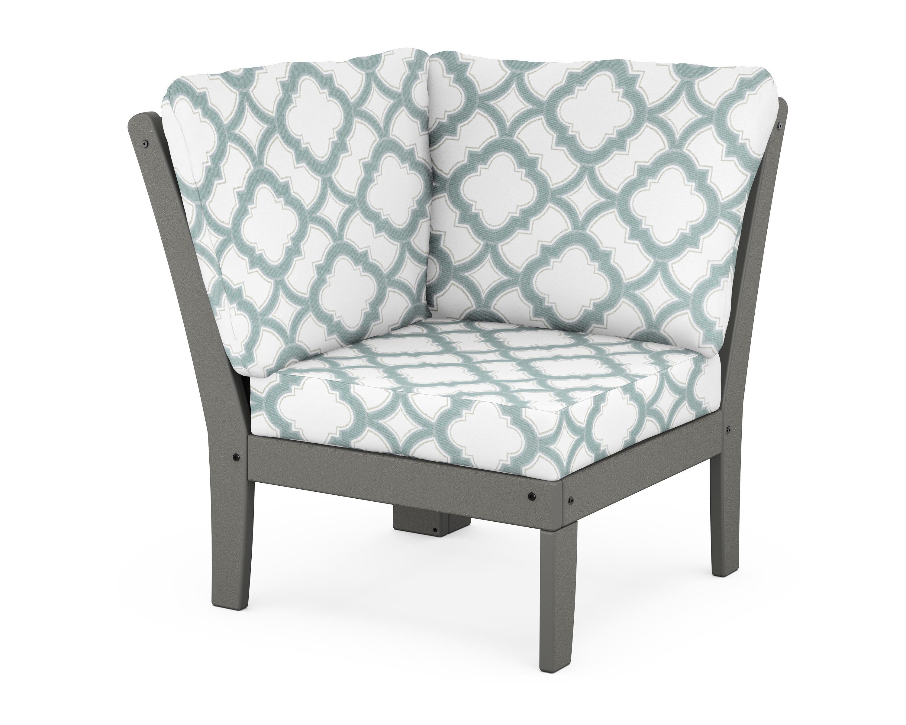 POLYWOOD® Braxton Modular Corner Chair in Slate Grey / Trellis Glacier Spa