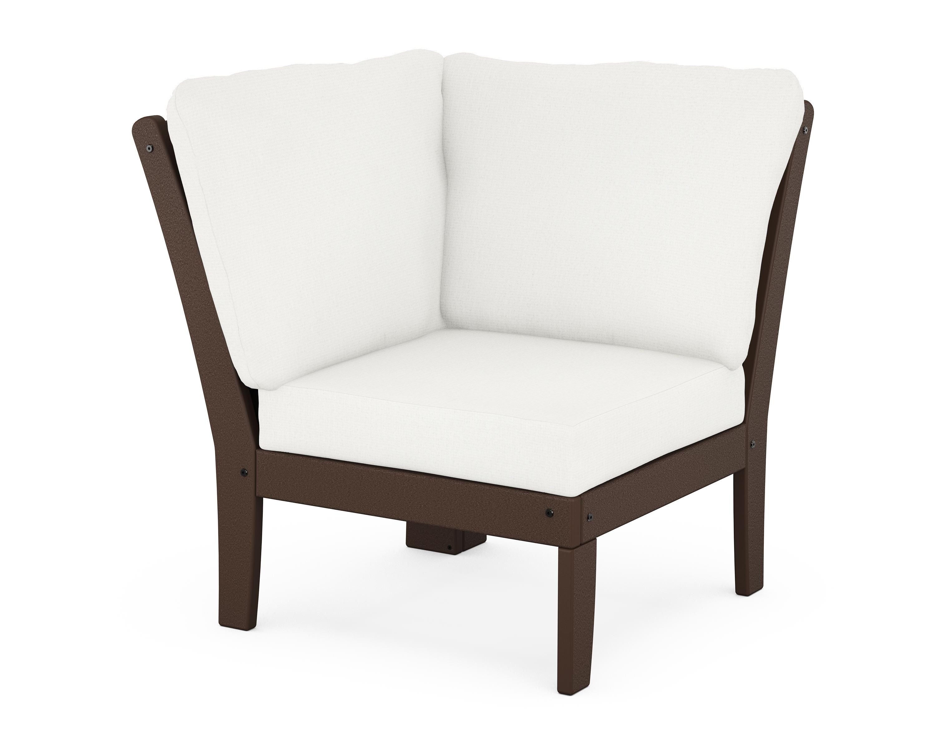 POLYWOOD® Braxton Modular Corner Chair in Mahogany / Natural Linen
