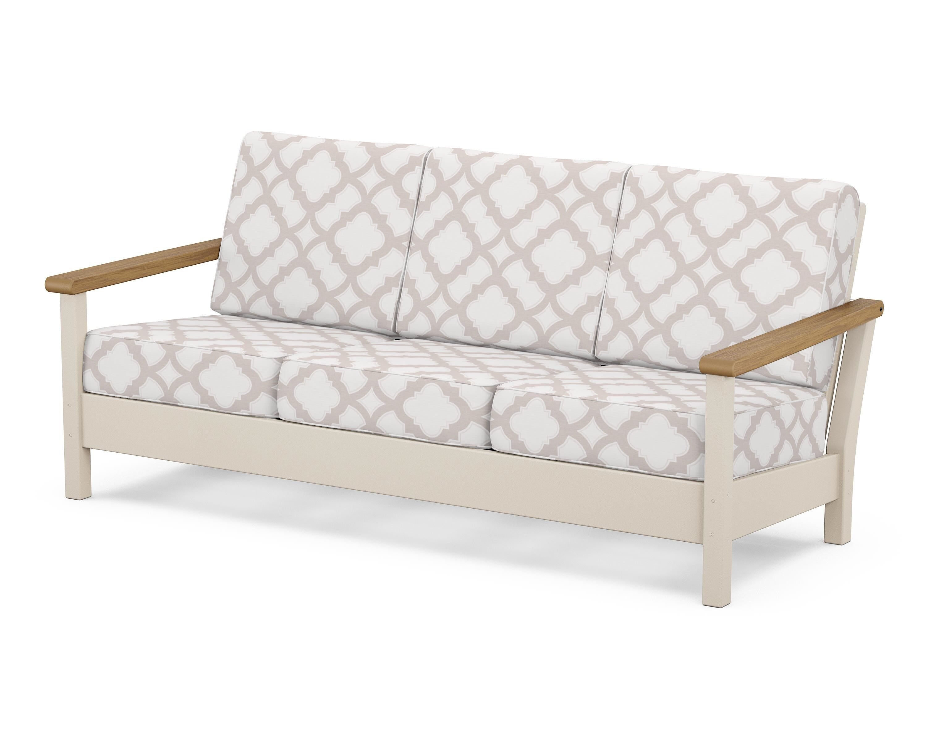 POLYWOOD® Harbour Deep Seating Sofa in Sand / Natural / Trellis Dune Burlap