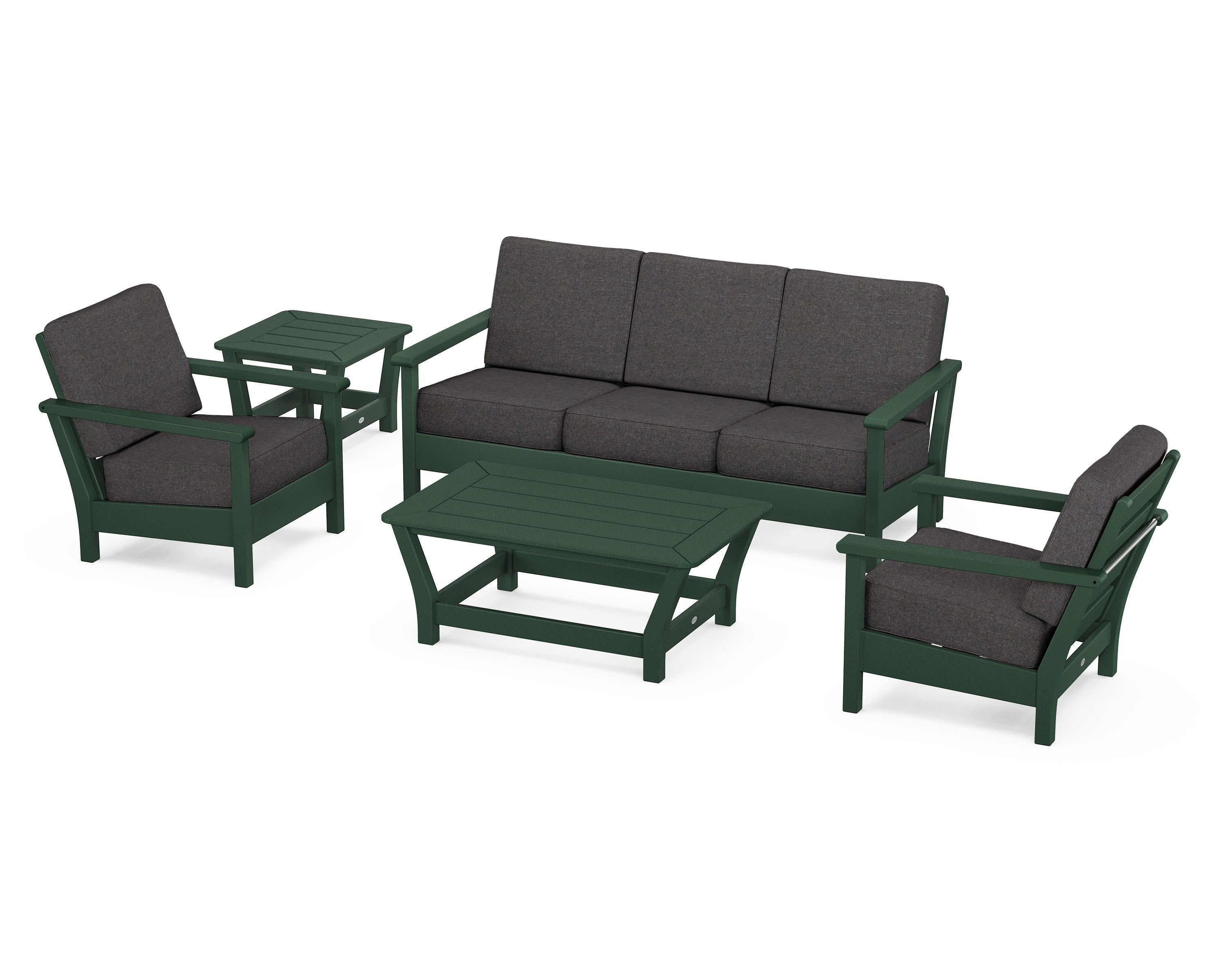 POLYWOOD® Harbour 5-Piece Deep Seating Set in Green / Ash Charcoal