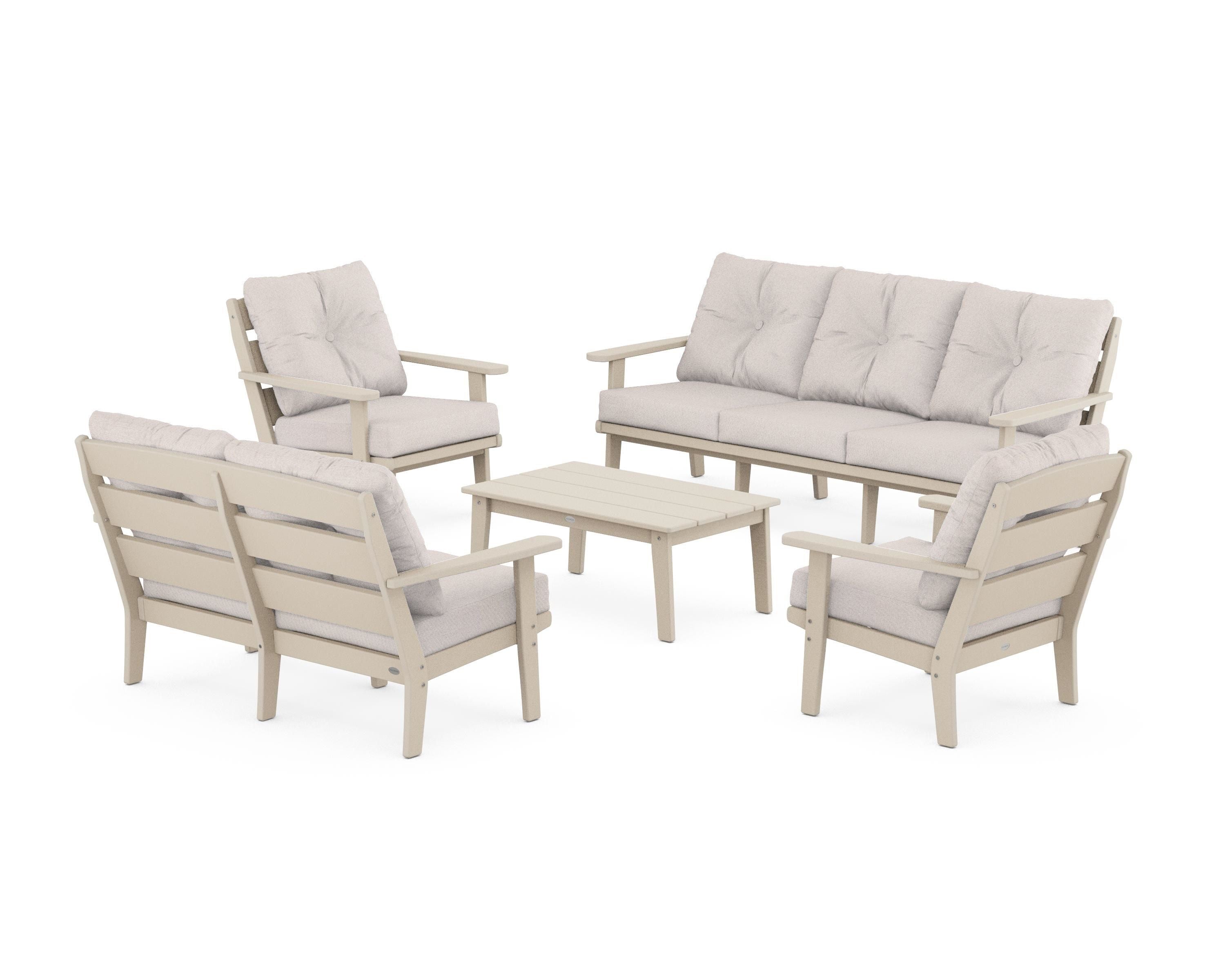 POLYWOOD® Lakeside 5-Piece Lounge Sofa Set in Sand / Dune Burlap