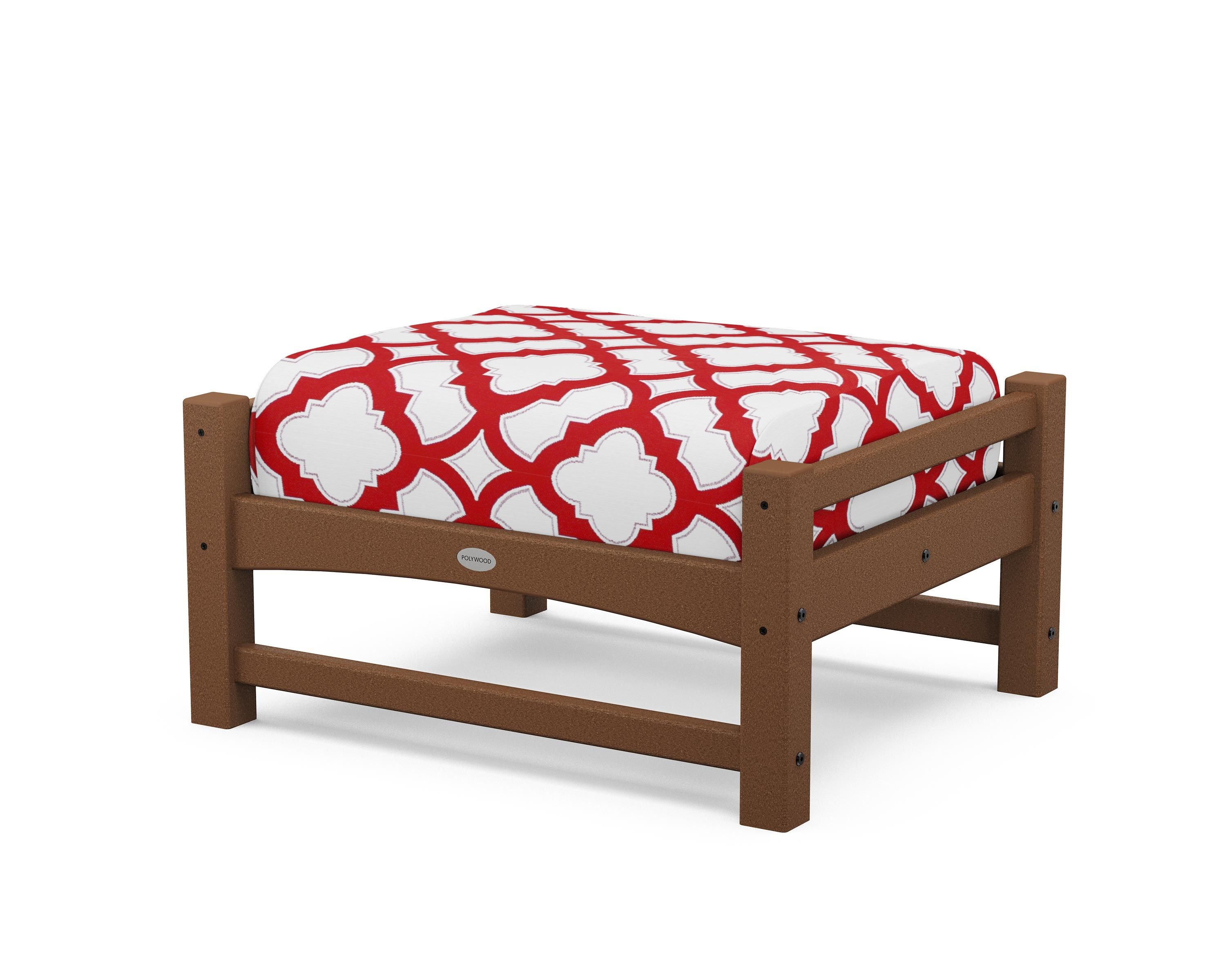 POLYWOOD® Club Ottoman in Teak / Trellis Crimson