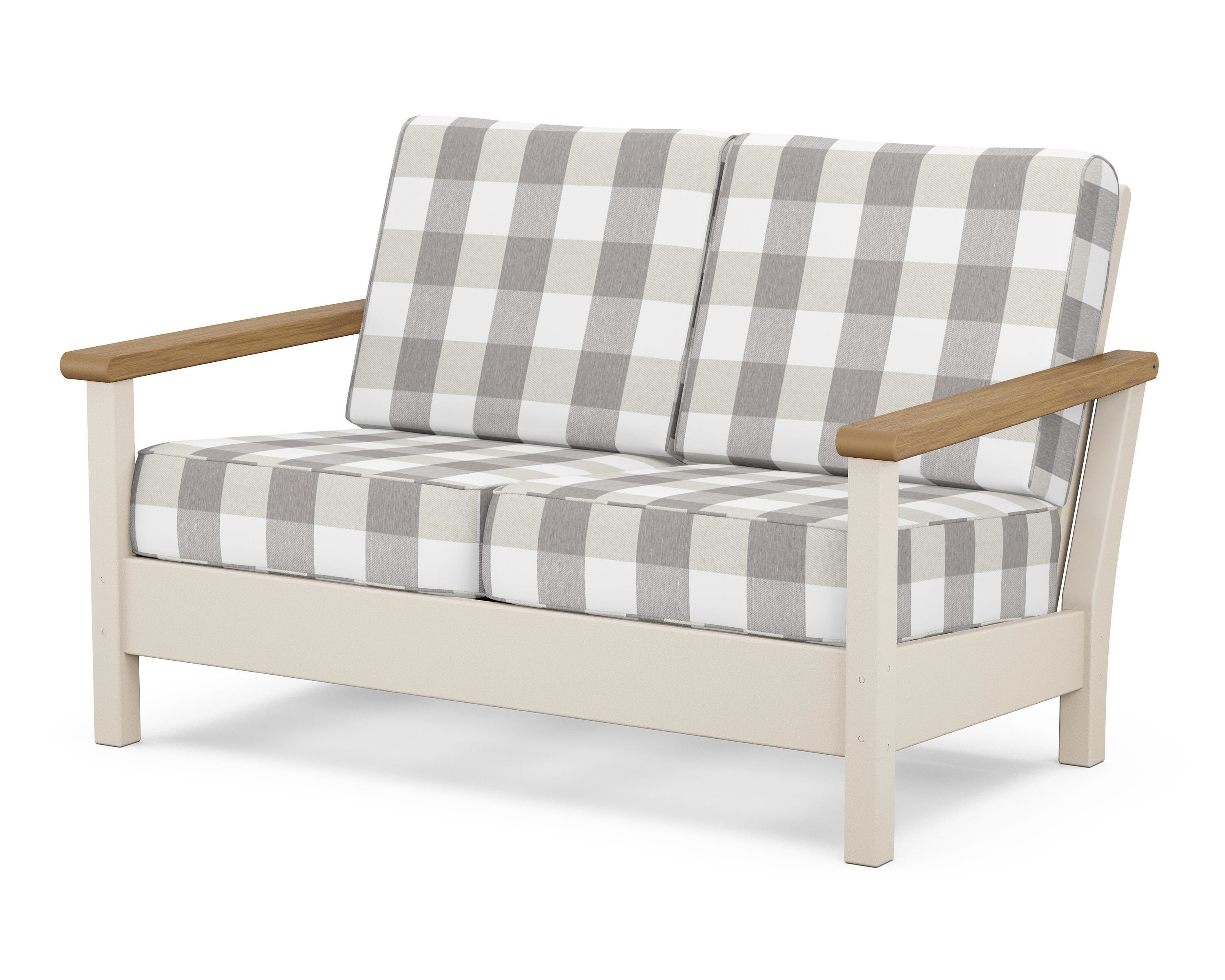 POLYWOOD® Harbour Deep Seating Loveseat in Sand / Natural / Buffalo Plaid Grey Mist
