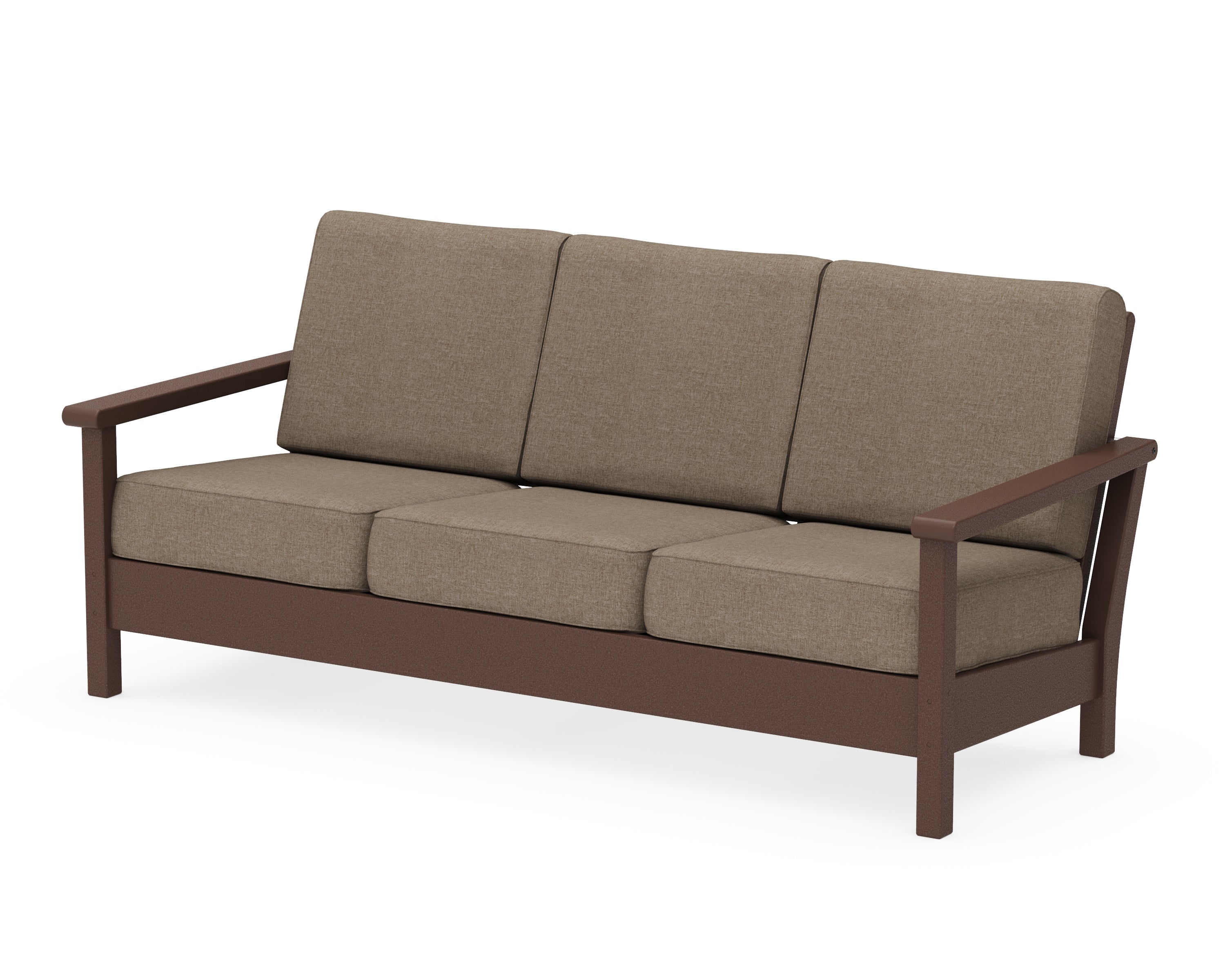 POLYWOOD® Harbour Deep Seating Sofa in Mahogany / Spiced Burlap