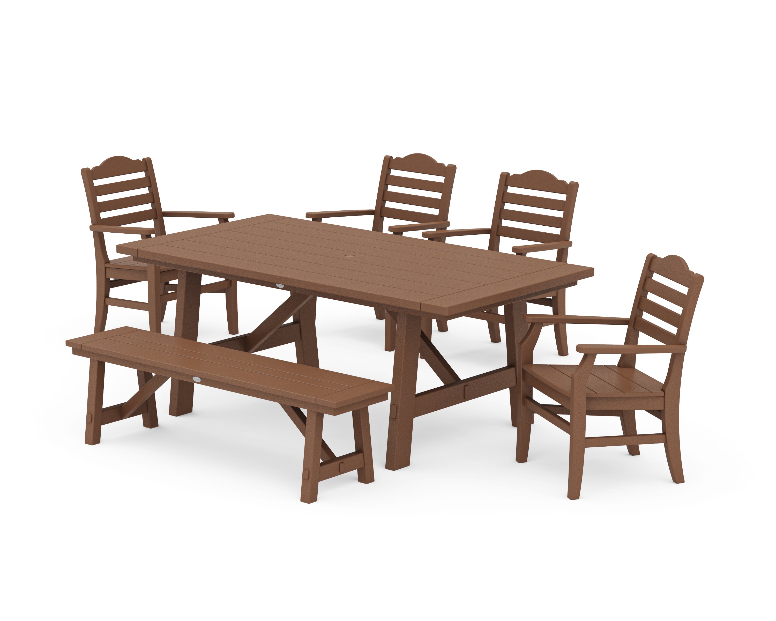 POLYWOOD® Savannah 6-Piece Rustic Farmhouse Dining Set with Bench in Teak