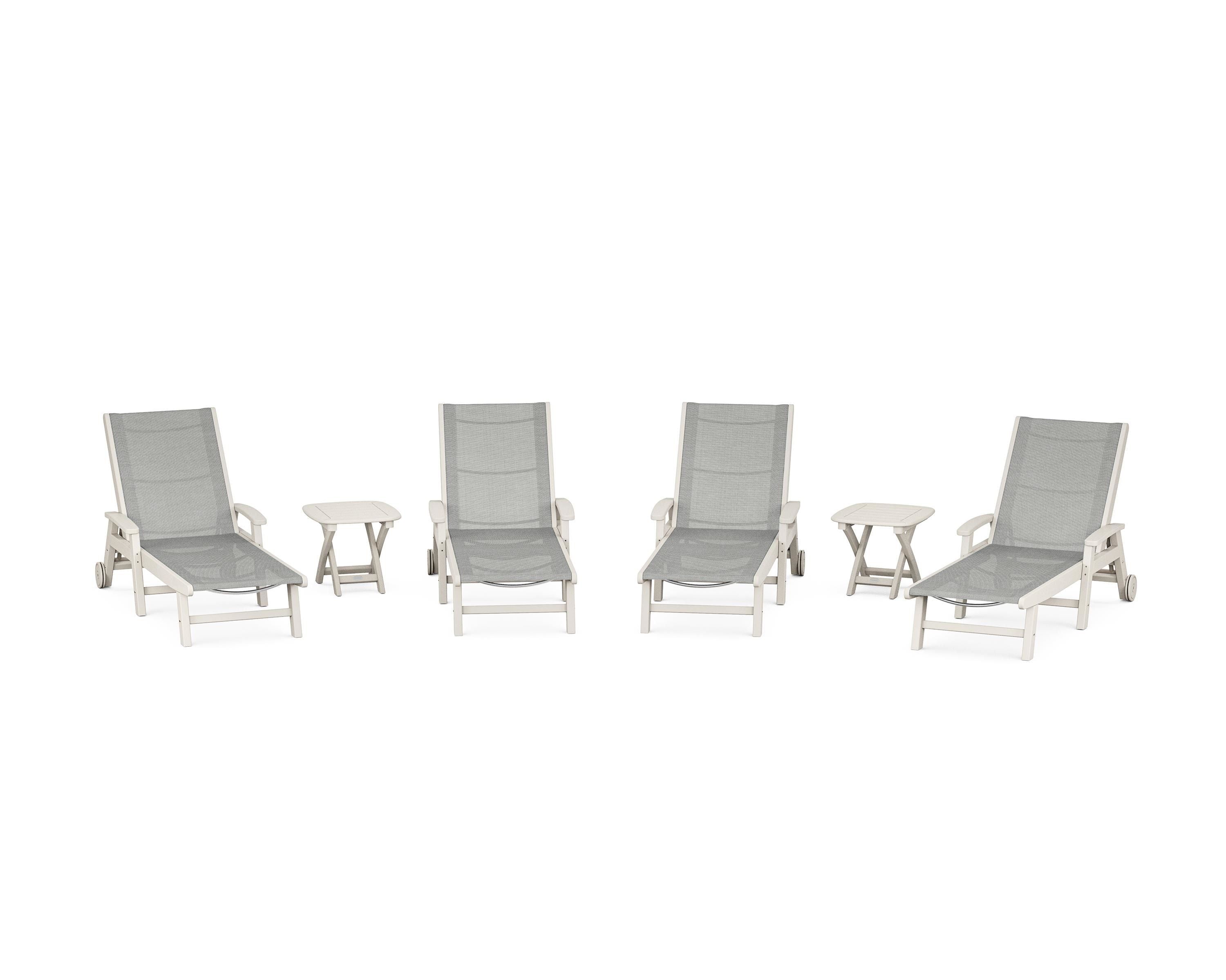 POLYWOOD® Coastal Chaise 6-Piece Set with Wheels in Sand / Metallic Sling