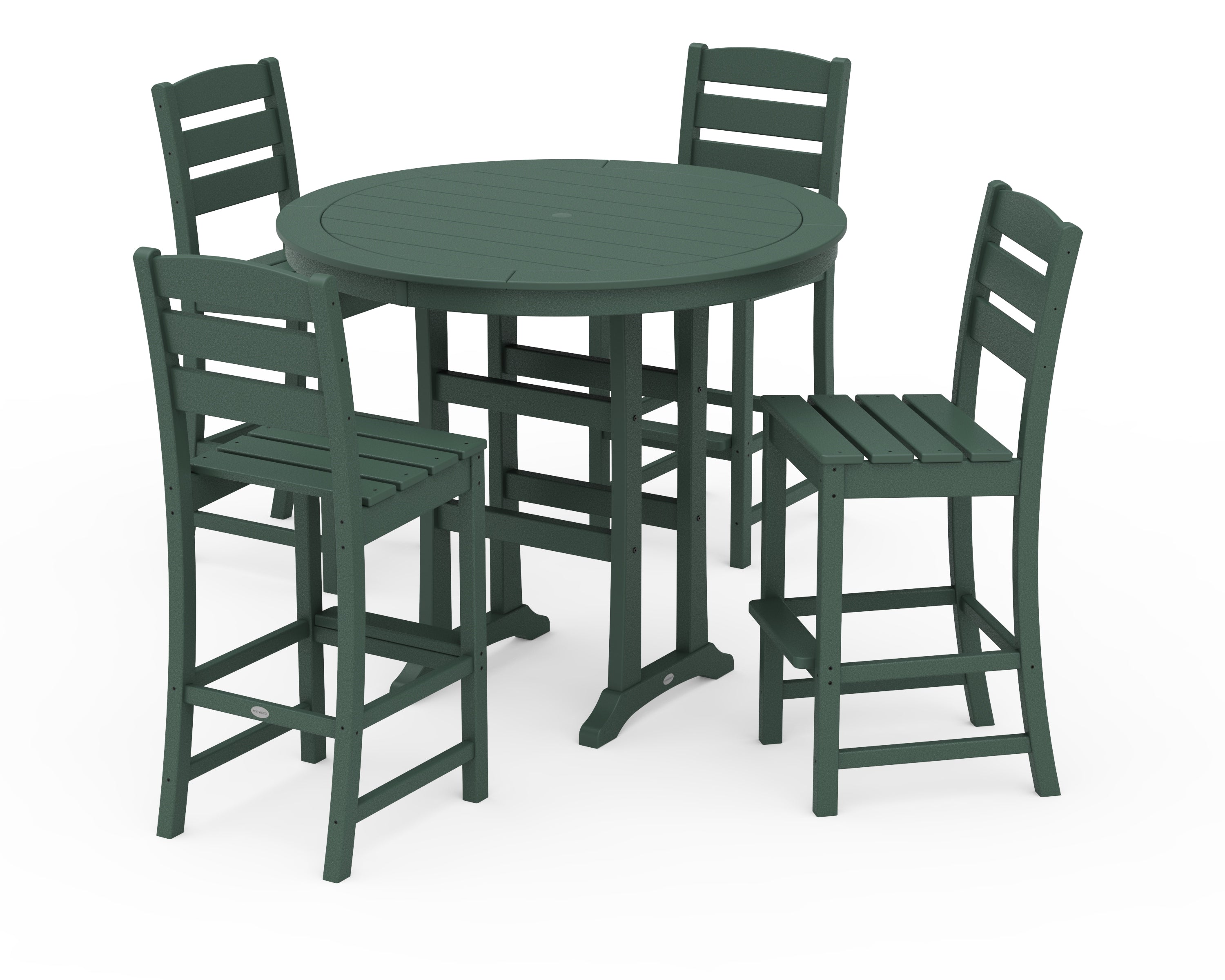POLYWOOD® Lakeside 5-Piece Round Farmhouse Side Chair Bar Set in Green