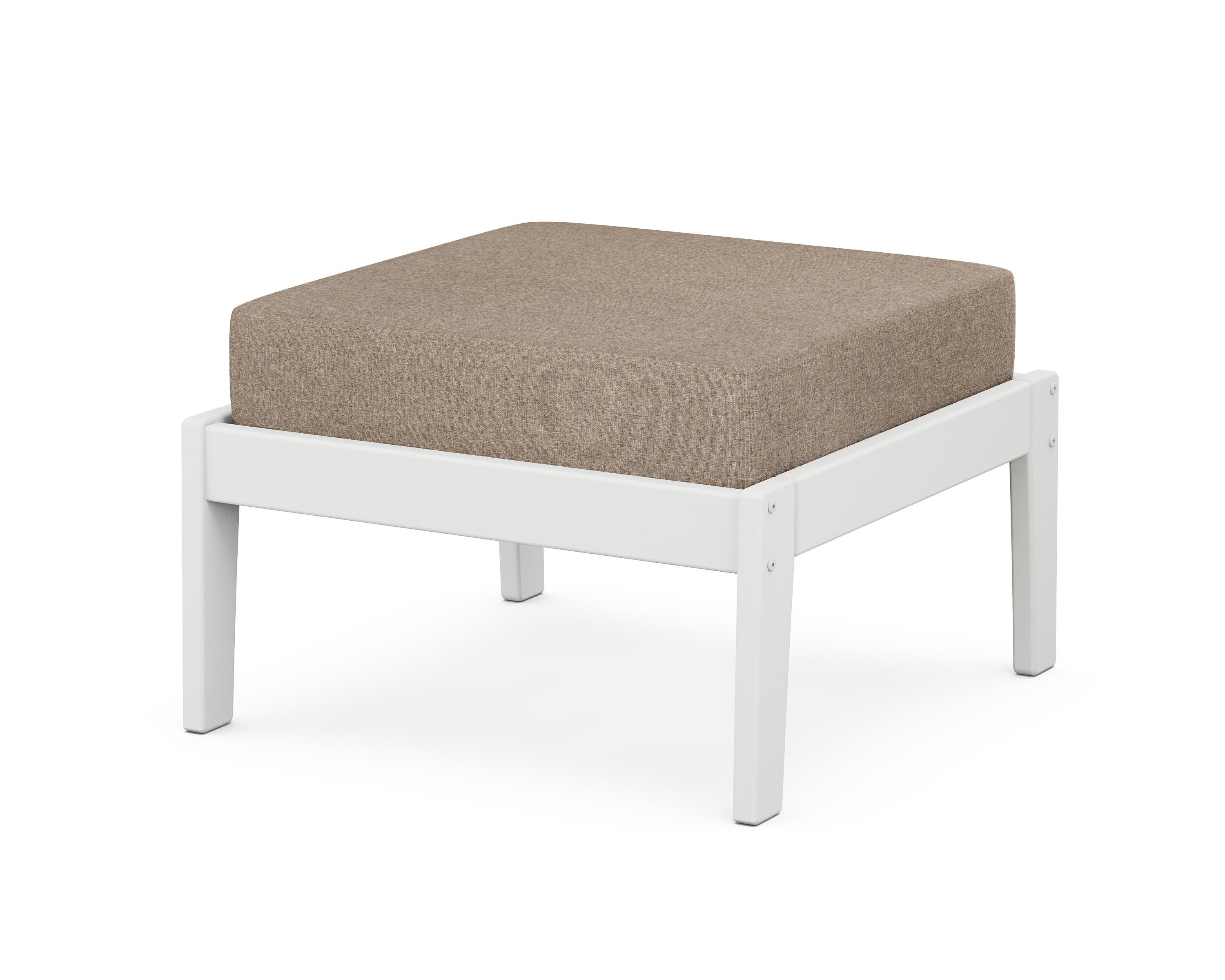 Unbranded Deep Seating Ottoman in White / Spiced Burlap