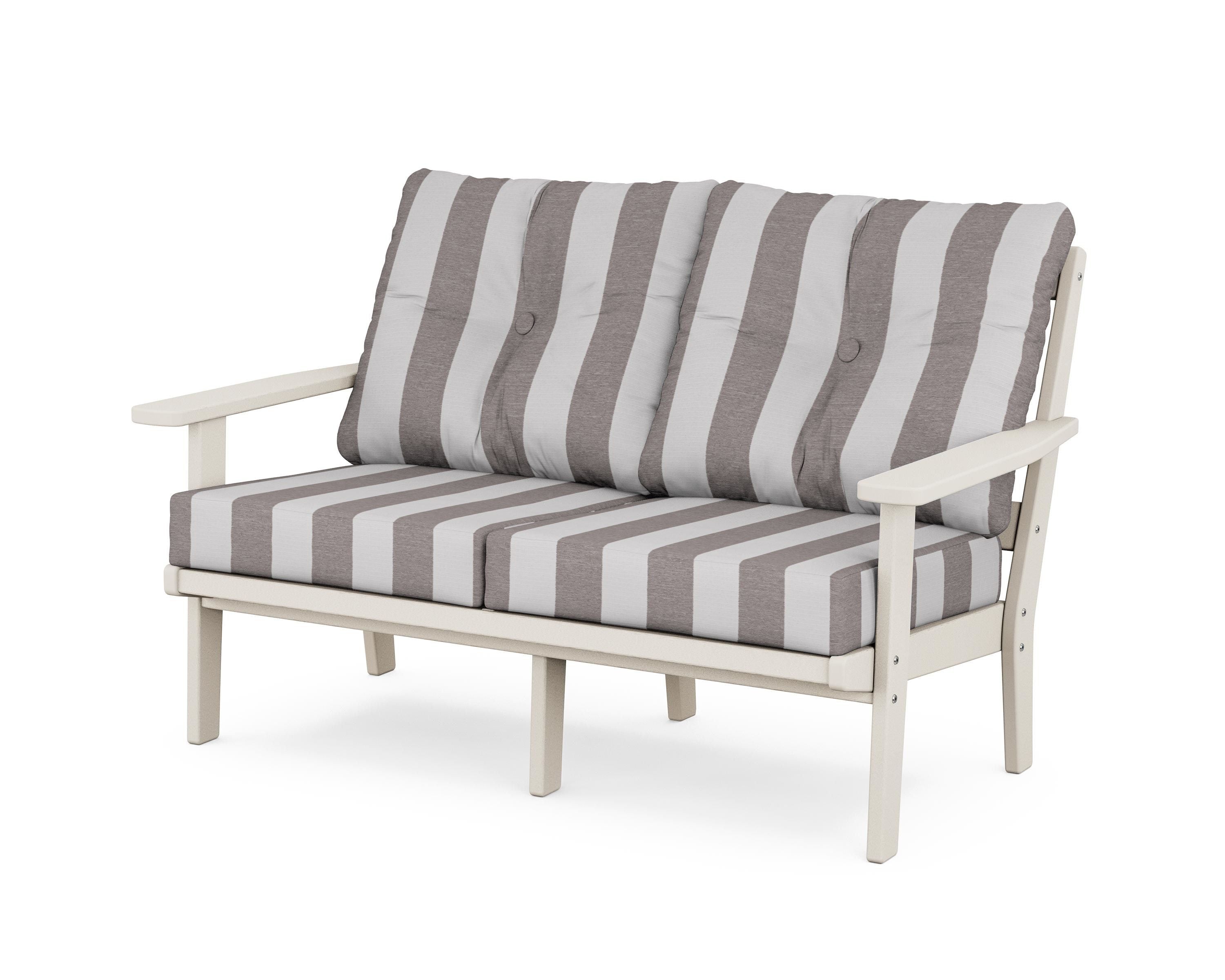 POLYWOOD® Oxford Deep Seating Loveseat in Sand / Cabana Stripe Grey Mist