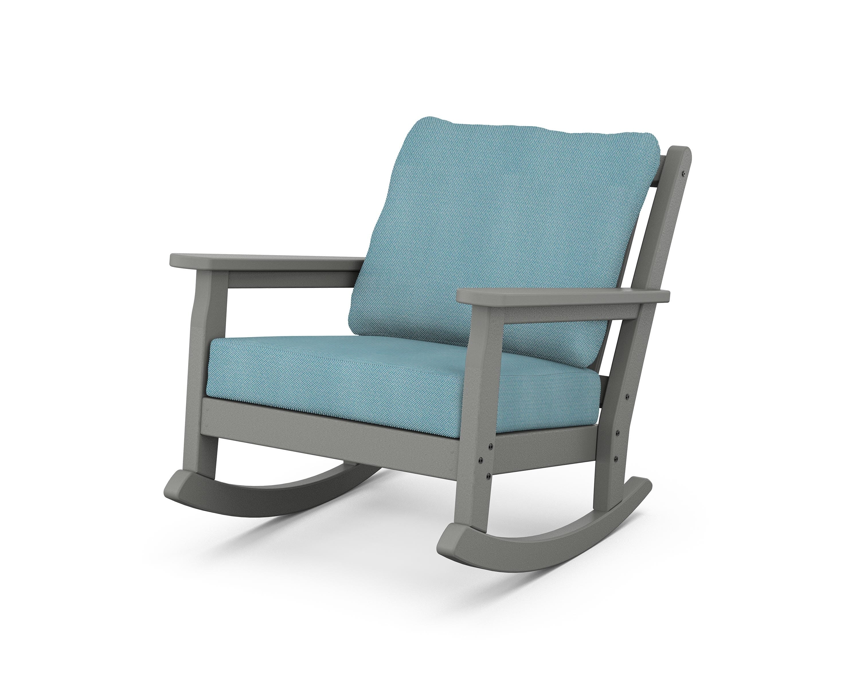 POLYWOOD® Chippendale Deep Seating Rocking Chair in Slate Grey / Lattice Sky Blue